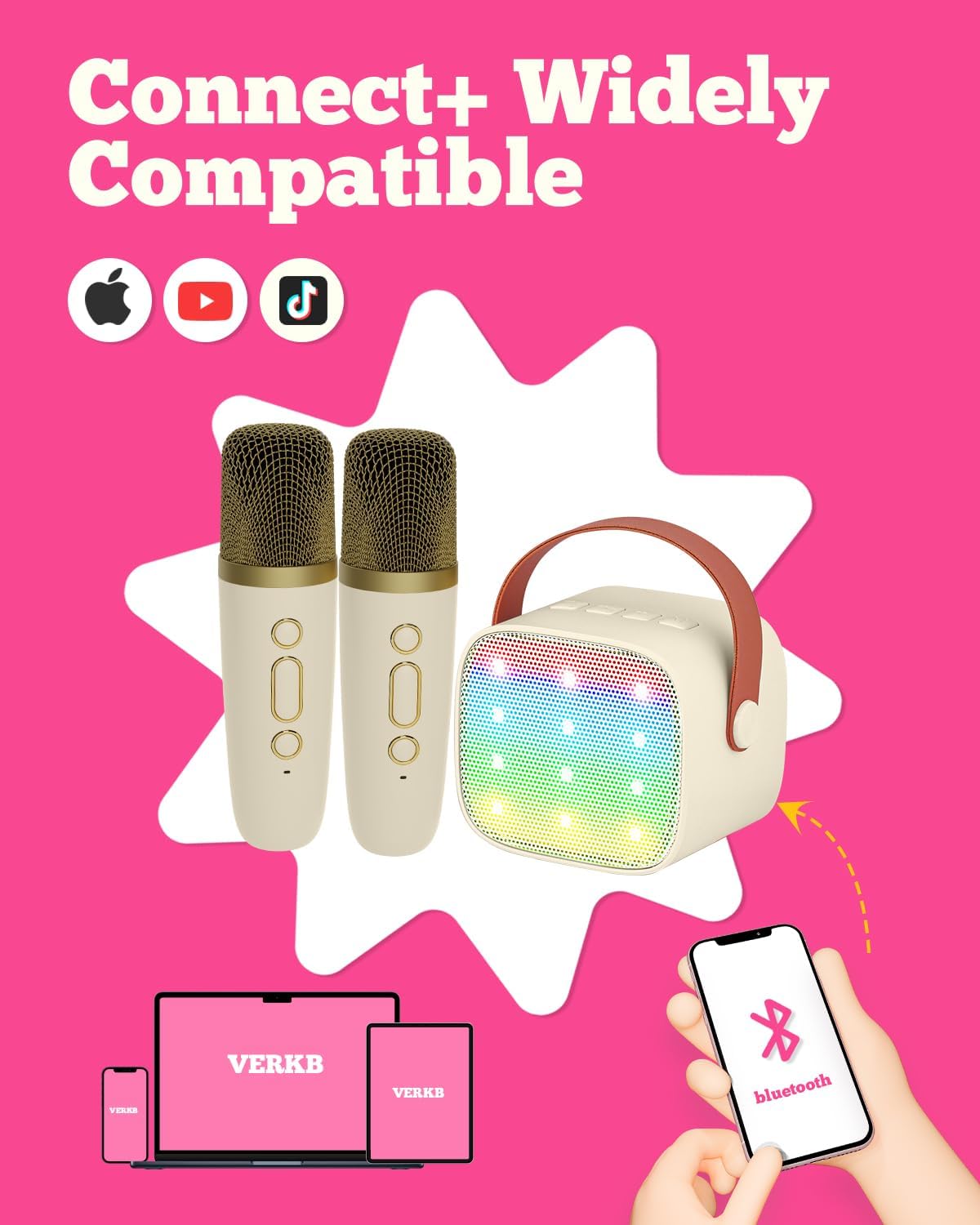 Mini Karaoké Enfant Bluetooth avec 2 Micros | Machine Portable pour Filles 3-10+ Ans | Cadeau Anniversaire & Soirée King of Toys
