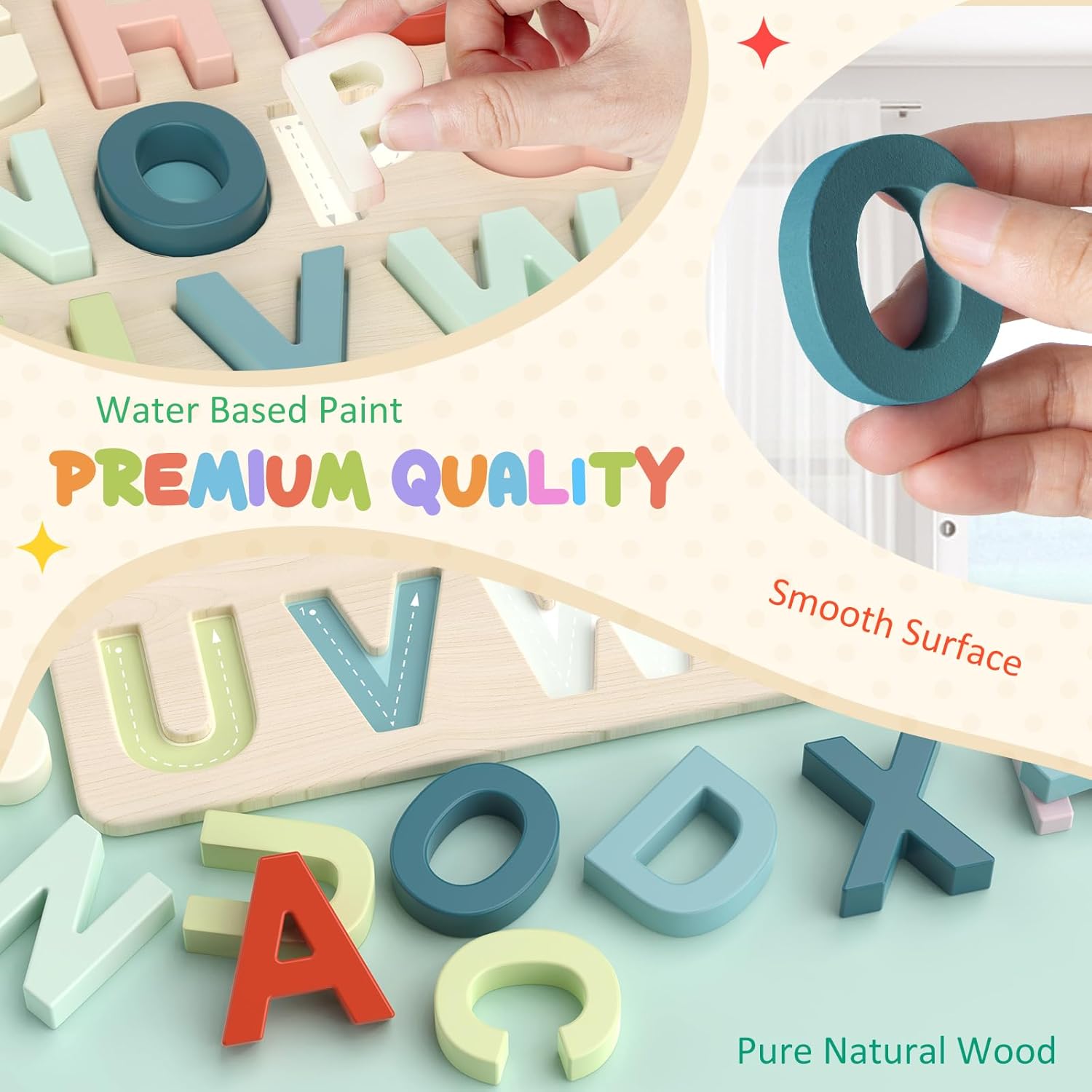 Puzzle Alphabet en Bois Montessori pour Enfants 3 Ans et Plus - Jeu Éducatif des Lettres Majuscules pour Tout-Petits Garçons et Filles - Cadeau Apprentissage Préscolaire