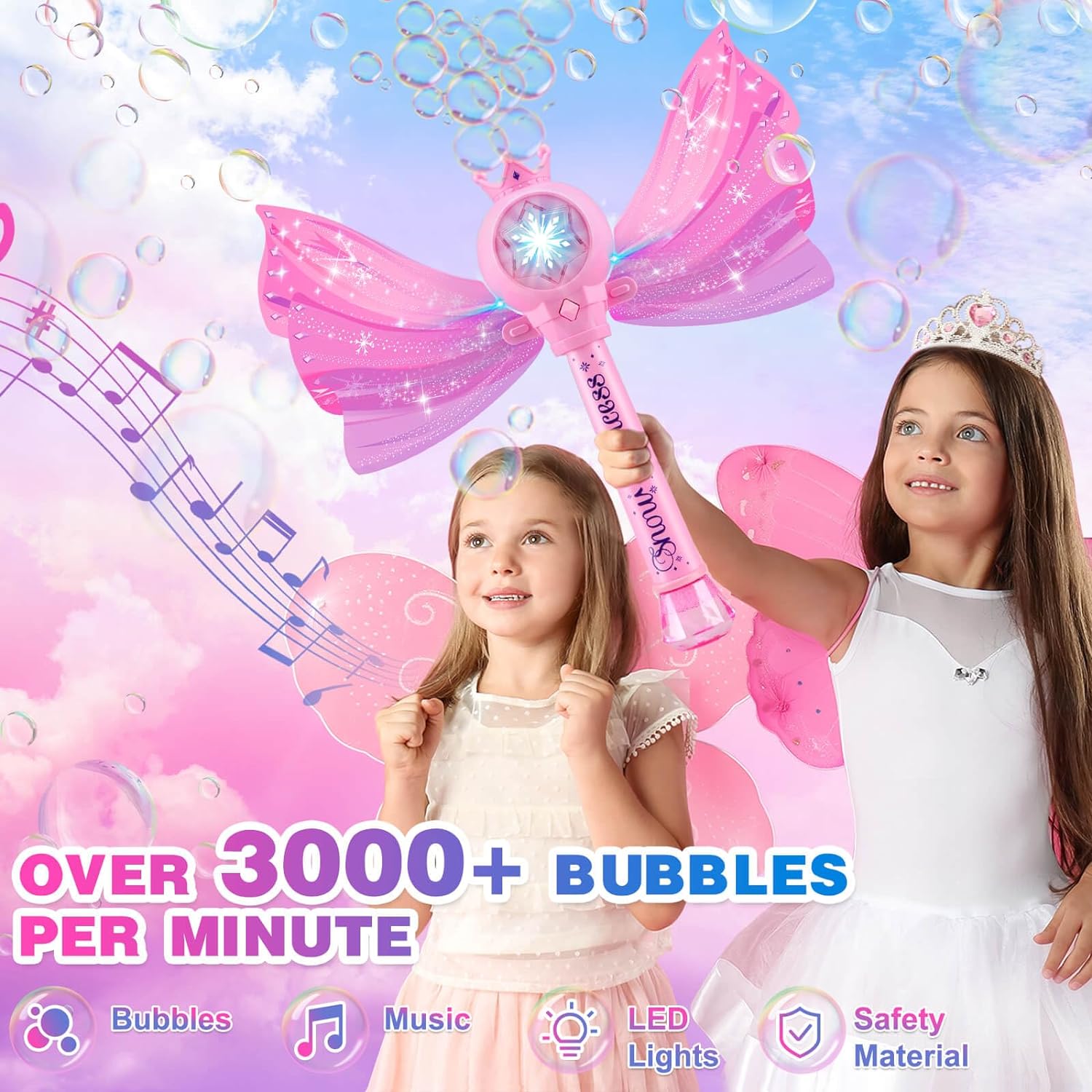 Pink Bubble Blower for Girls age 4-8 - Outdoor Toys From 3 Years (+ 5 pieces Bubbles) Speelgoed Koning