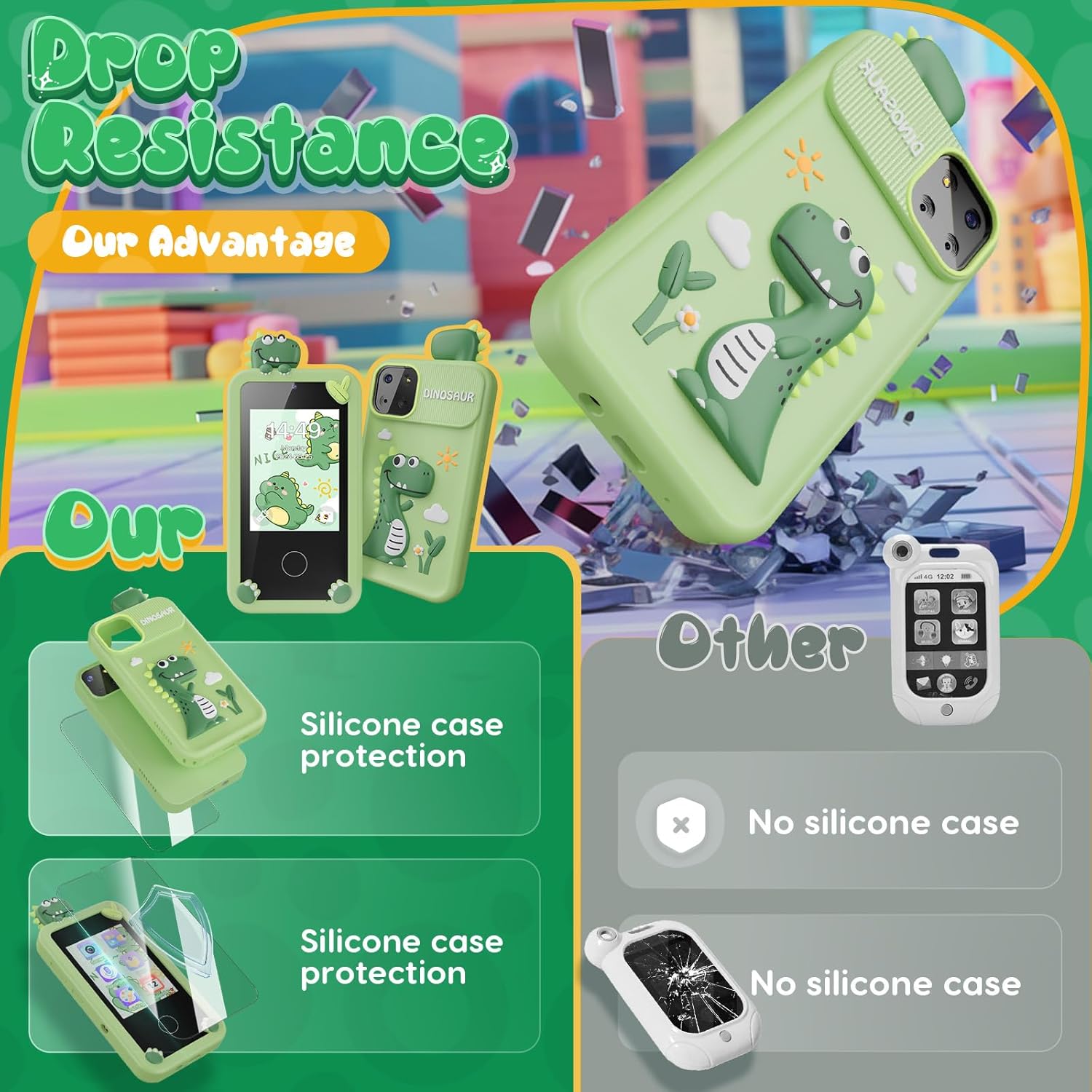 Téléphone Intelligent Dinosaure pour Enfants | Mini Téléphone Jouet avec 16 Jeux Éducatifs et Appareil Photo pour Enfants de 3 à 9 Ans King of Toys