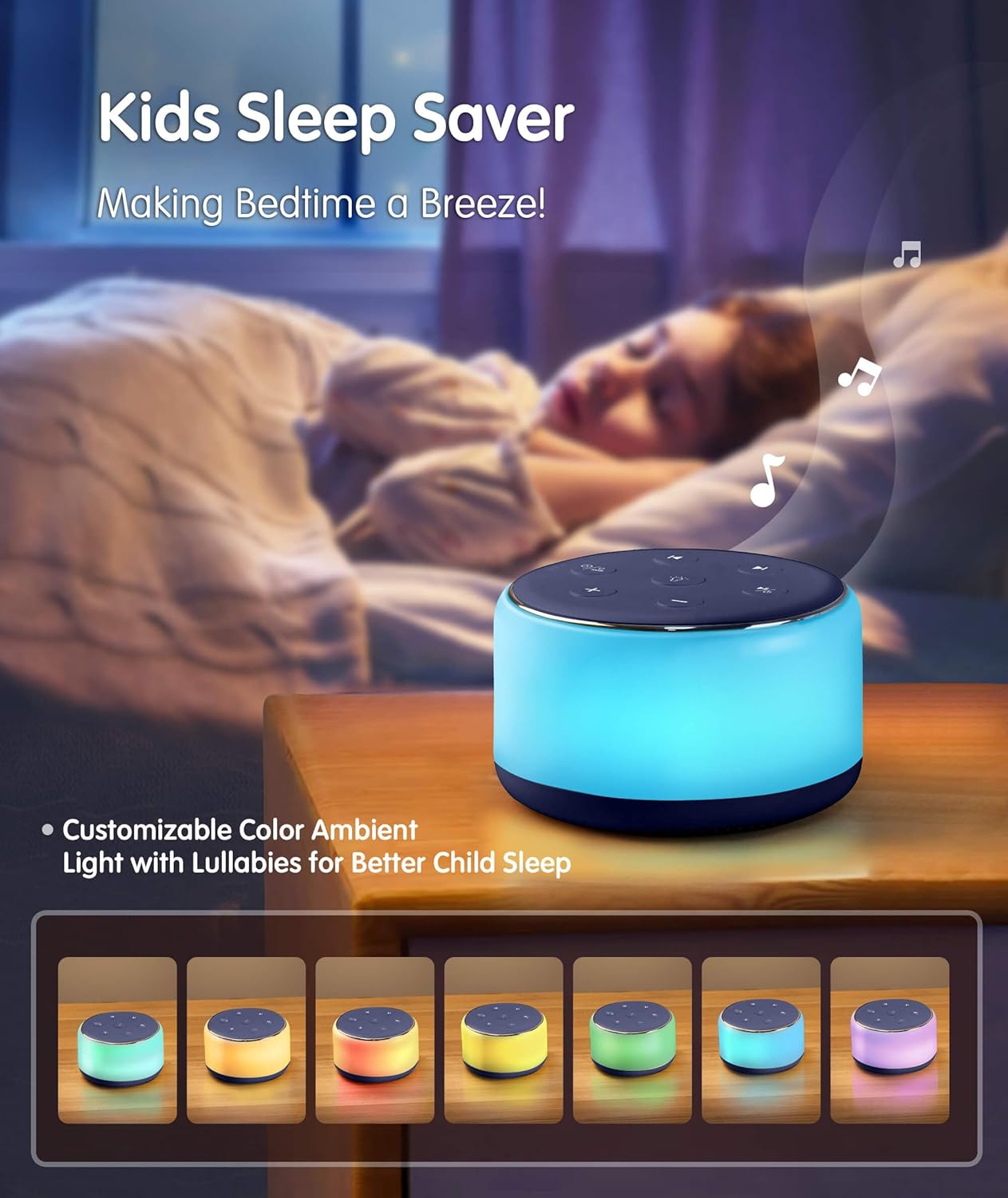Machine à Bruit Blanc Rechargeable pour Bébé et Adulte - Veilleuse Musique 34 Sons Apaisants - Aide au Sommeil Portable pour Voyage et Maison