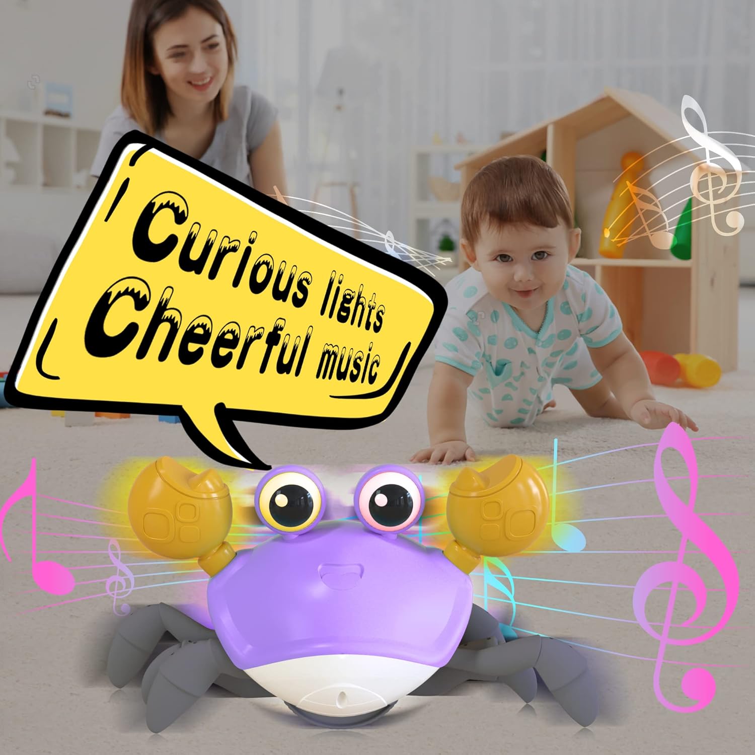 Jouets Bébé Crabe Rampant - Cadeaux Jouet Tummy Time pour Garçons et Filles de 3 à 12 Mois avec Système d'Apprentissage du Rampement et Musique King of Toys