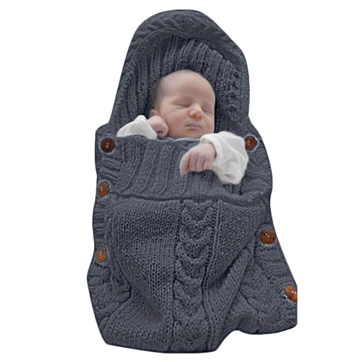 Sac de Couchage Bébé en Tricot Épais pour Nouveau-Né 0-6 Mois - Couverture d'Emmaillotage Laine avec Capuche - Cadeau de Naissance Hiver