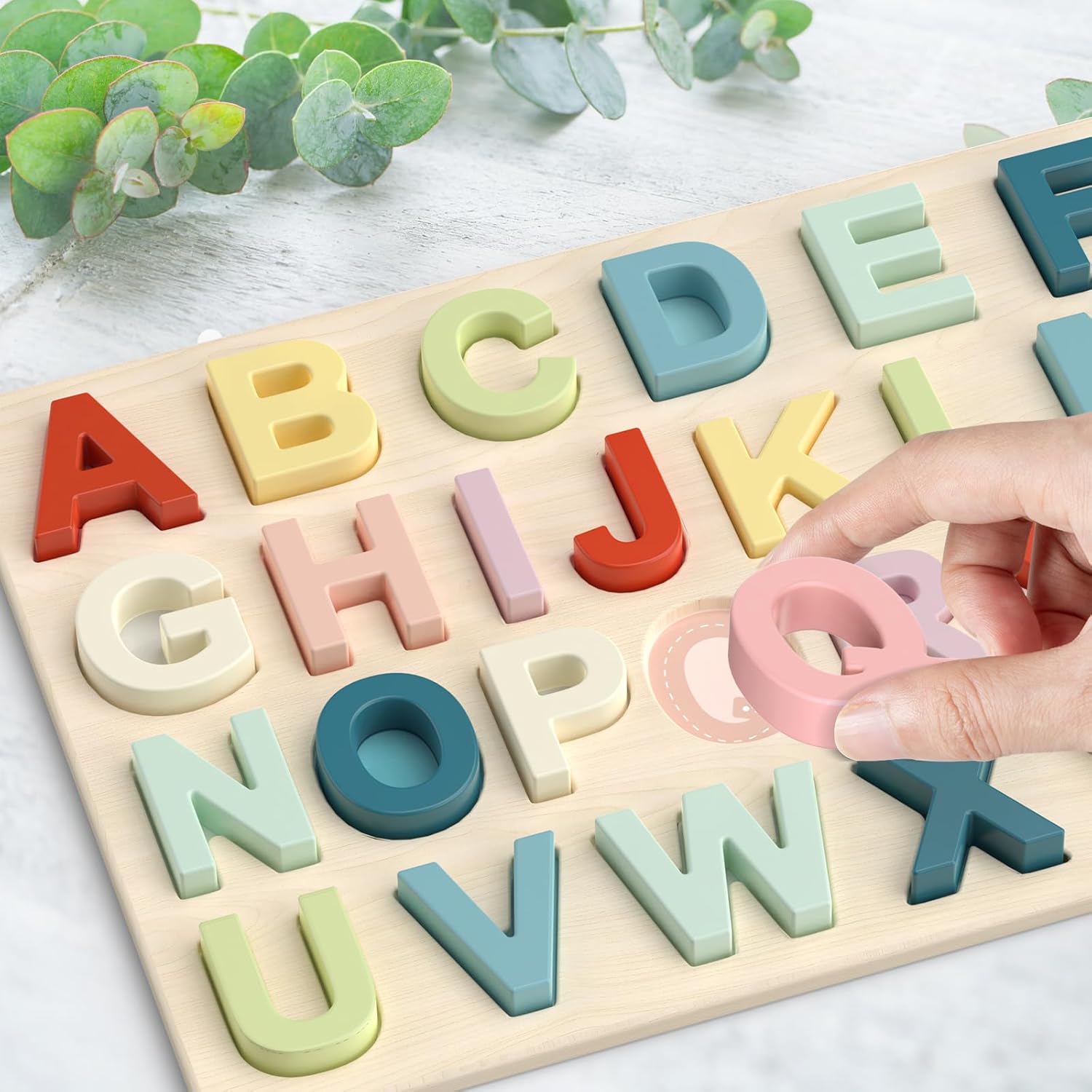 Puzzle Alphabet en Bois Montessori pour Enfants 3 Ans et Plus - Jeu Éducatif des Lettres Majuscules pour Tout-Petits Garçons et Filles - Cadeau Apprentissage Préscolaire