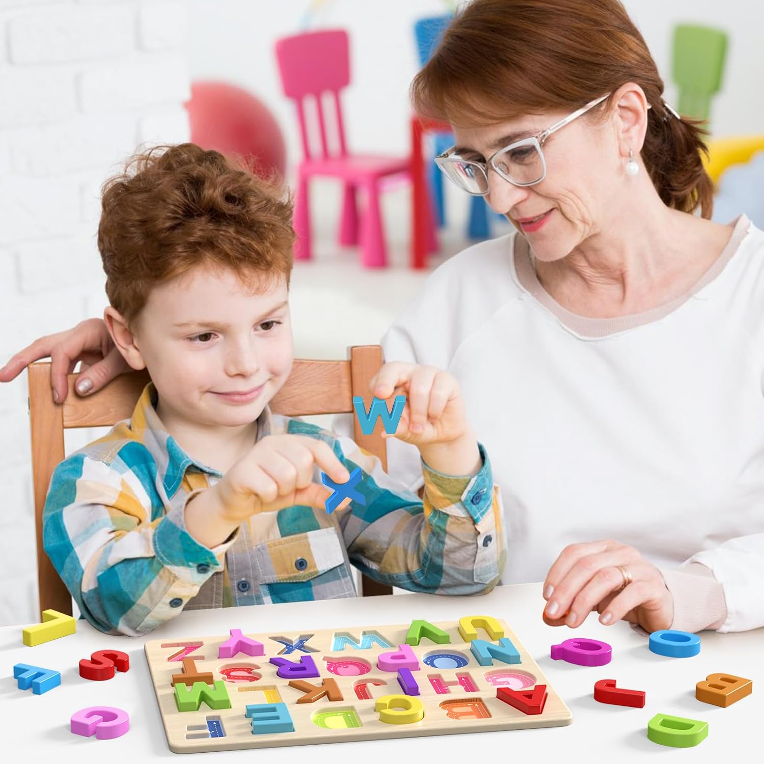 Puzzle Alphabet en Bois Montessori pour Enfants 3 Ans et Plus - Jeu Éducatif des Lettres Majuscules pour Tout-Petits Garçons et Filles - Cadeau Apprentissage Préscolaire