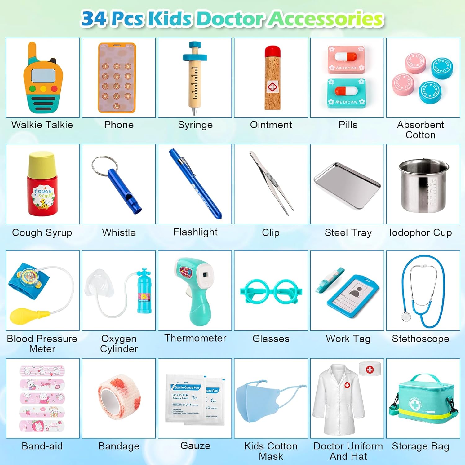 Mallette de docteur de 34 pièces pour jeu de rôle | Sac médical, stéthoscope et accessoires pour jeu d'imitation pour tout-petits King of Toys