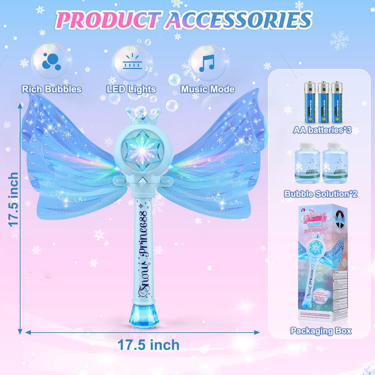 Baguette Magique à Bulles pour Filles 3-8 Ans - Machine à Bulles LED et Musique - Jouet Fée Princesse Idéal Cadeau Anniversaire Fête Extérieure