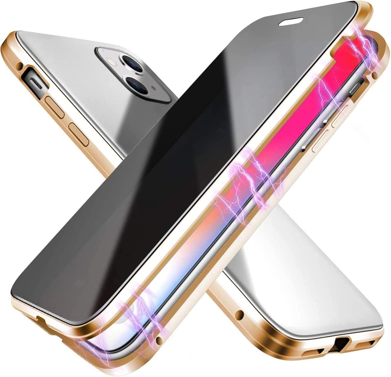 Coque de protection anti-regard magnétique pour iPhone | Coque en verre trempé anti-espion pour iPhone avec protecteur d'écran de confidentialité King of Toys