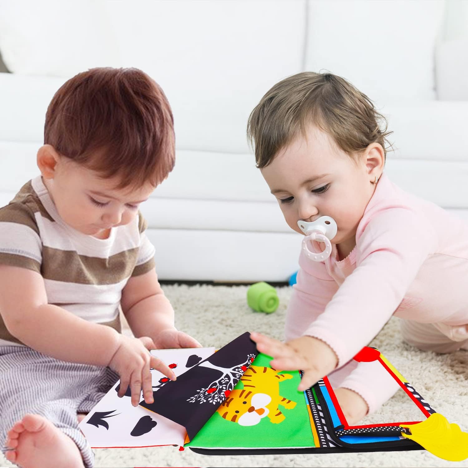 Miroir d'Éveil Sensoriel Tummy Time pour Bébé 0-6 Mois - Livre en Tissu Contraste Noir & Blanc avec Hochet et Jouet de Dentition - Stimule le Développement Cérébral