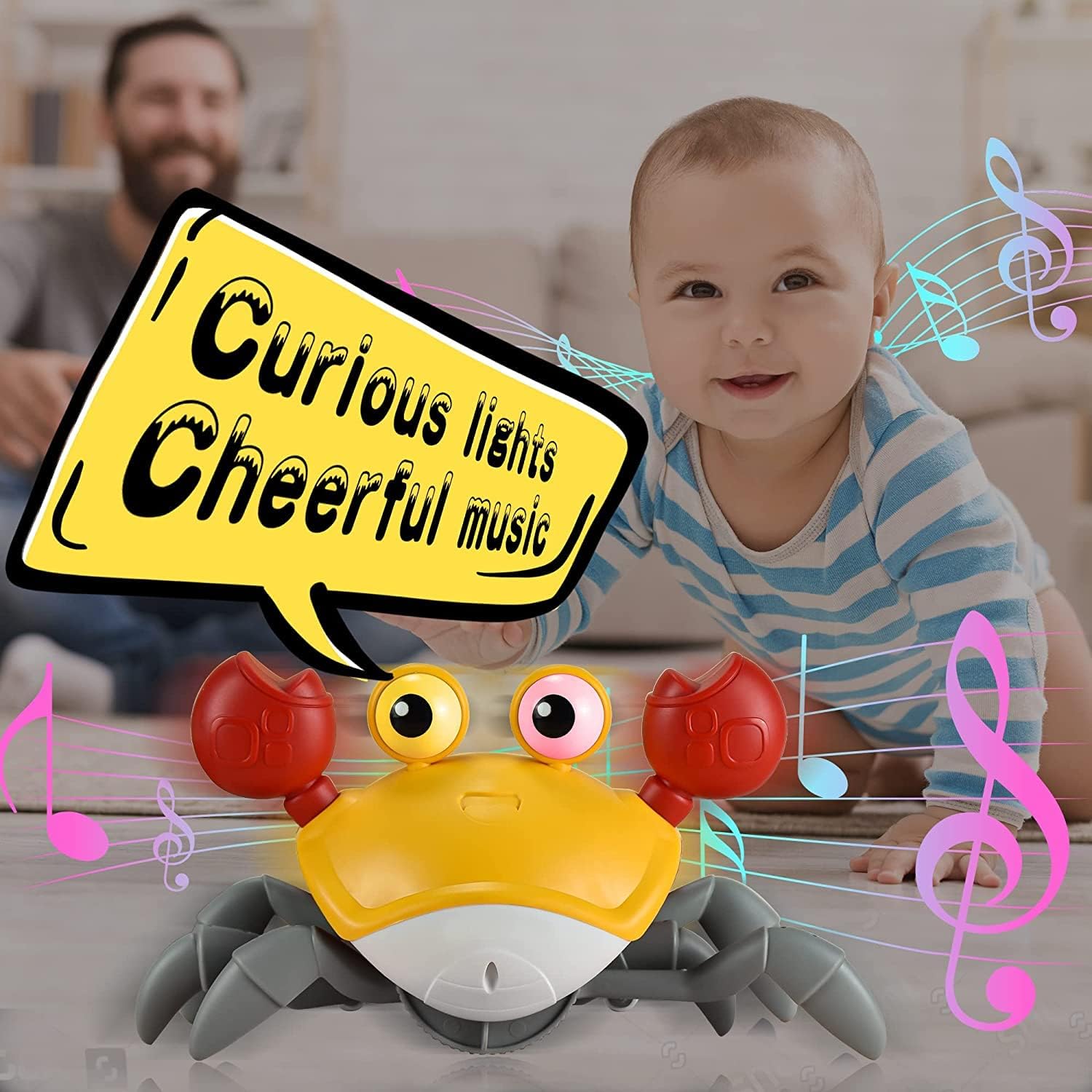 Jouets Bébé Crabe Rampant - Cadeaux Jouet Tummy Time pour Garçons et Filles de 3 à 12 Mois avec Système d'Apprentissage du Rampement et Musique King of Toys