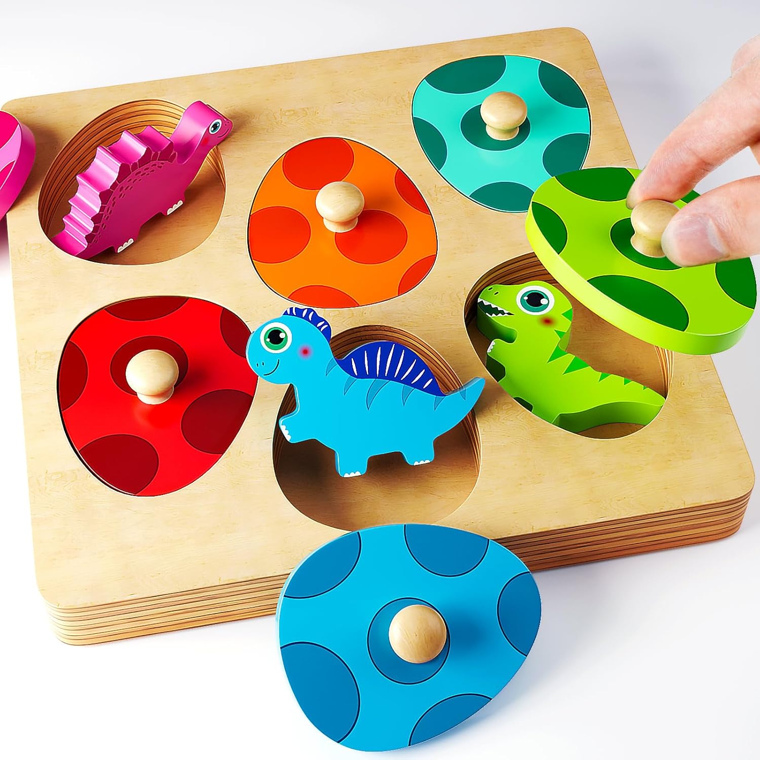 Puzzles en bois Montessori dinosaures | Puzzles éducatifs d’œufs de dinosaures pour enfants de 1 à 3 ans King of Toys