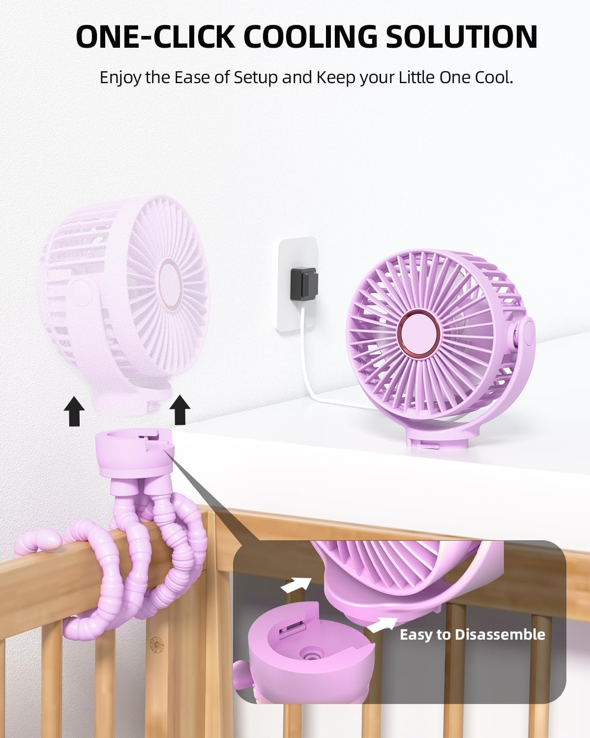 Ventilateur Portable Rechargeable pour Poussette et Voyage - Mini Ventilateur à Pince Flexible 360° avec Affichage Numérique - Essentiel Bébé Été