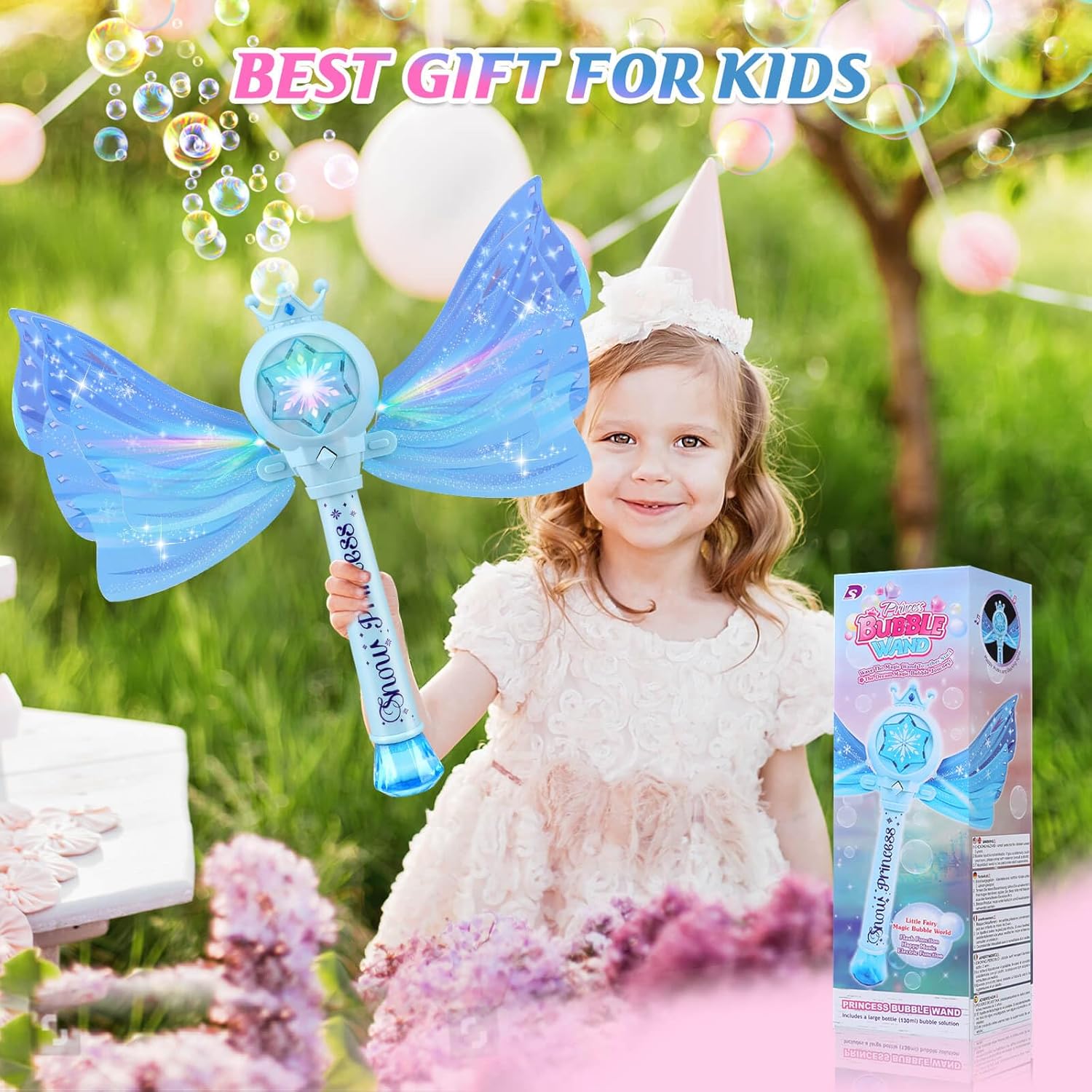 Baguette Magique à Bulles pour Filles 3-8 Ans - Machine à Bulles LED et Musique - Jouet Fée Princesse Idéal Cadeau Anniversaire Fête Extérieure