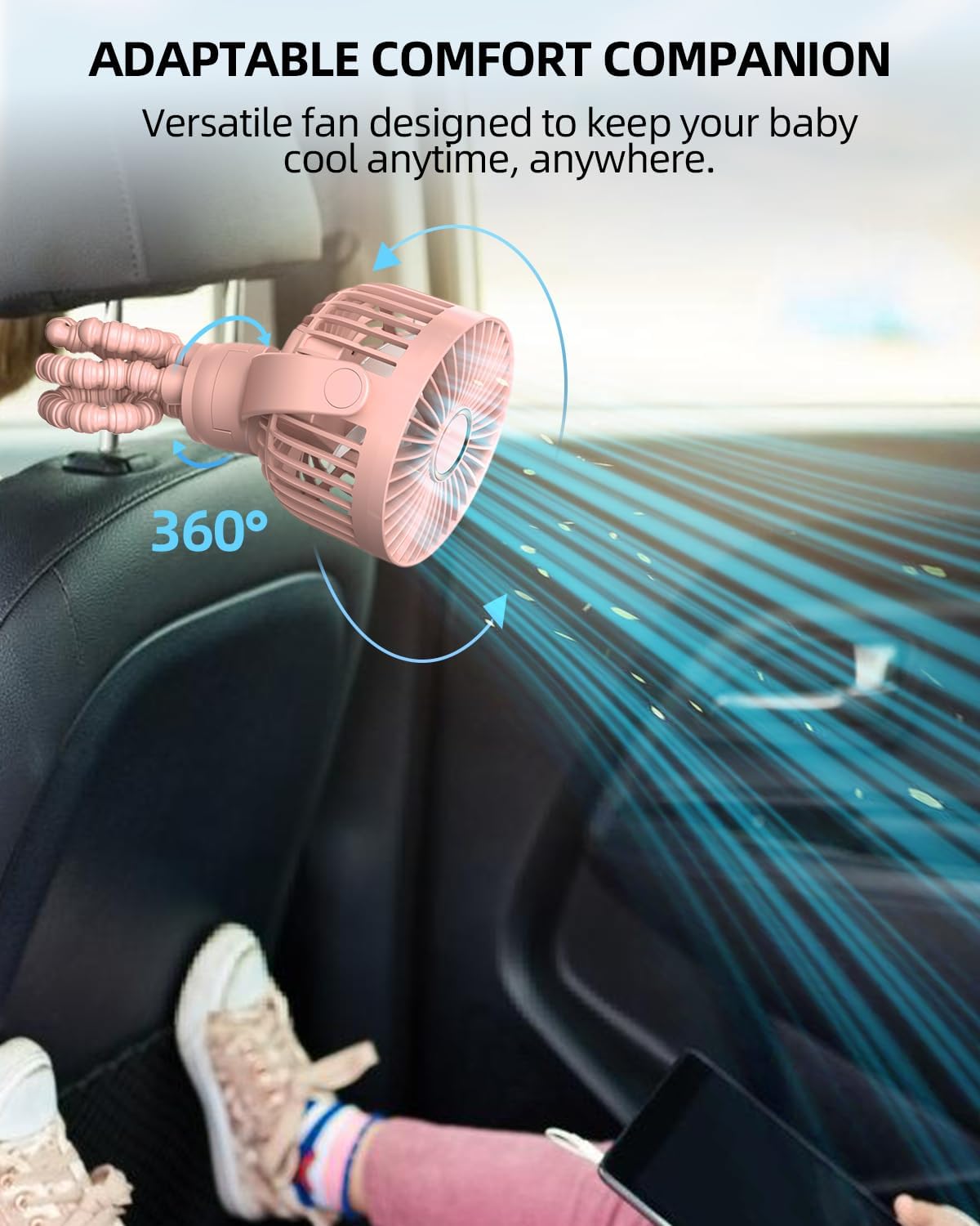 Ventilateur Portable Rechargeable pour Poussette et Voyage - Mini Ventilateur à Pince Flexible 360° avec Affichage Numérique - Essentiel Bébé Été