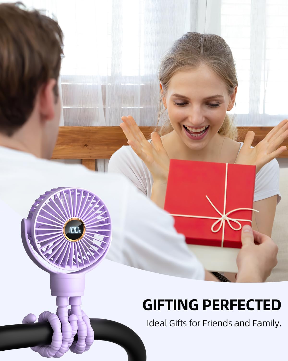 Ventilateur Portable Rechargeable pour Poussette et Voyage - Mini Ventilateur à Pince Flexible 360° avec Affichage Numérique - Essentiel Bébé Été