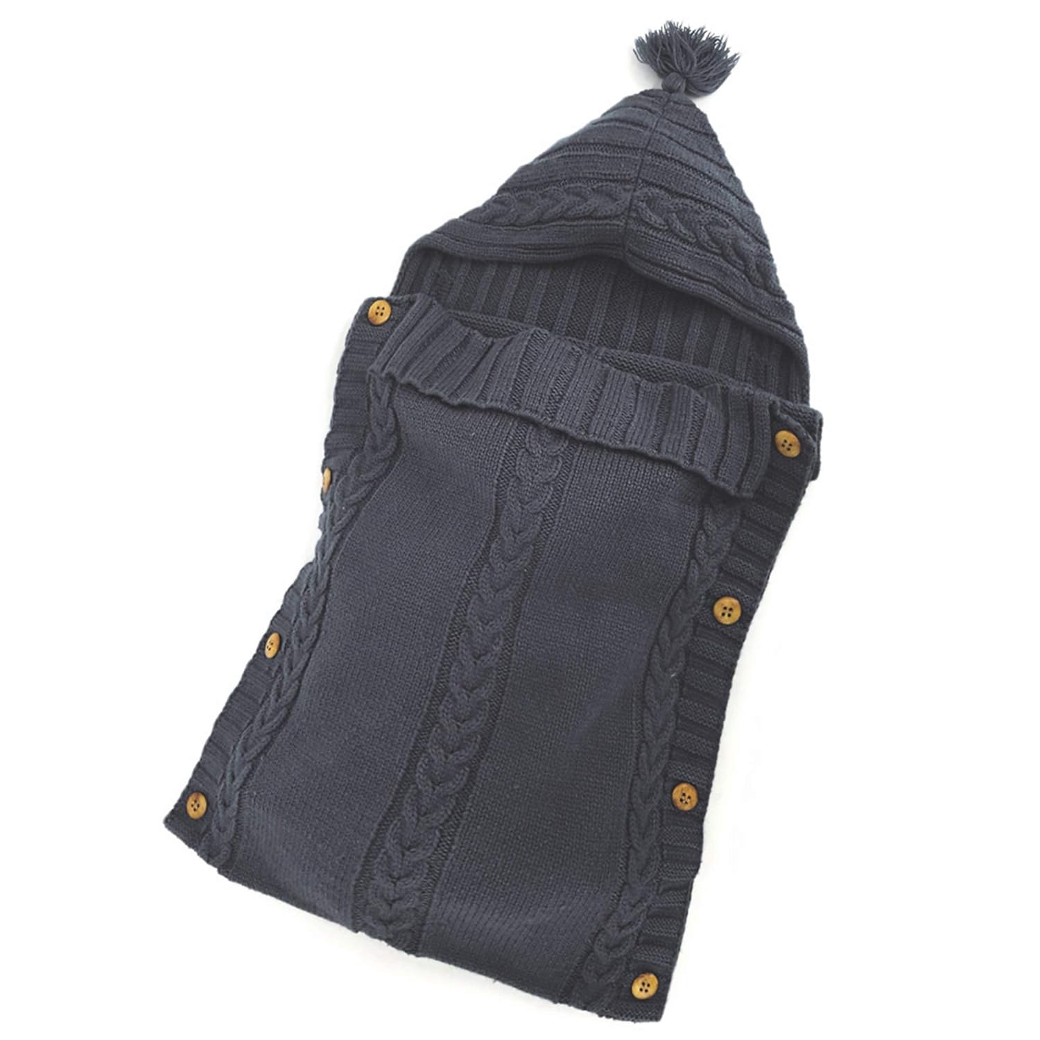 Sac de Couchage Bébé en Tricot Épais pour Nouveau-Né 0-6 Mois - Couverture d'Emmaillotage Laine avec Capuche - Cadeau de Naissance Hiver