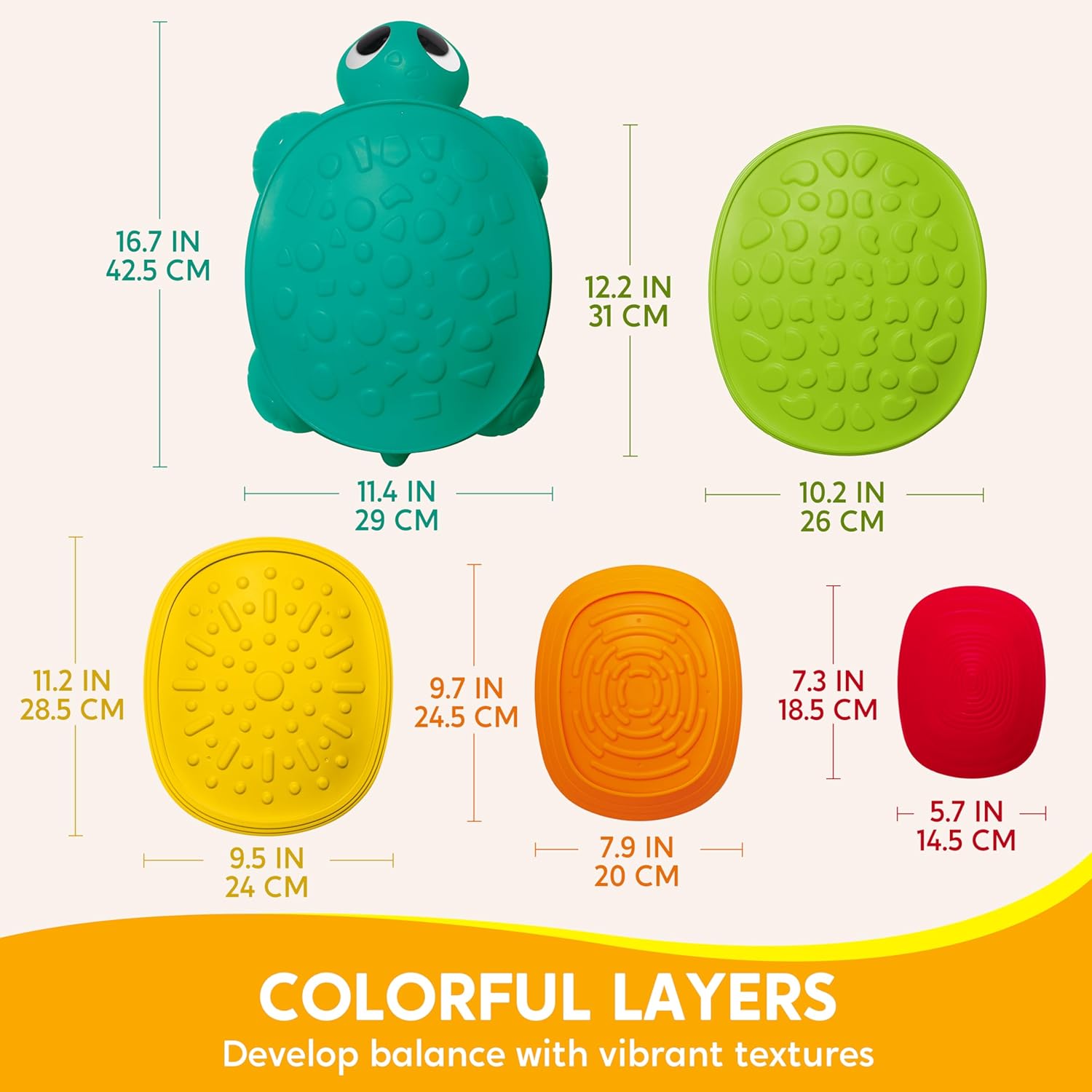 Lot de 5 tapis d’équilibre tortue | Tapis de saut parcours d’obstacles pour enfants 3+ ans, jeu intérieur et extérieur King of Toys
