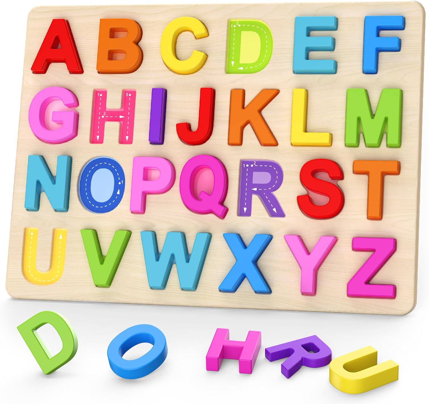Puzzle Alphabet en Bois Montessori pour Enfants 3 Ans et Plus - Jeu Éducatif des Lettres Majuscules pour Tout-Petits Garçons et Filles - Cadeau Apprentissage Préscolaire