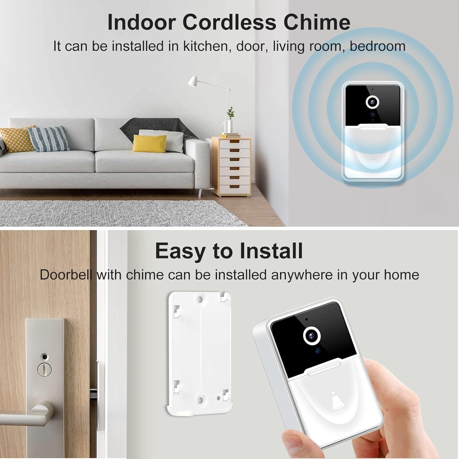 Caméra de Sonnette Sans Fil Intelligente HD avec Télécommande | Batterie & Rechargeable | Contrôle par Application De Speelgoed Koning