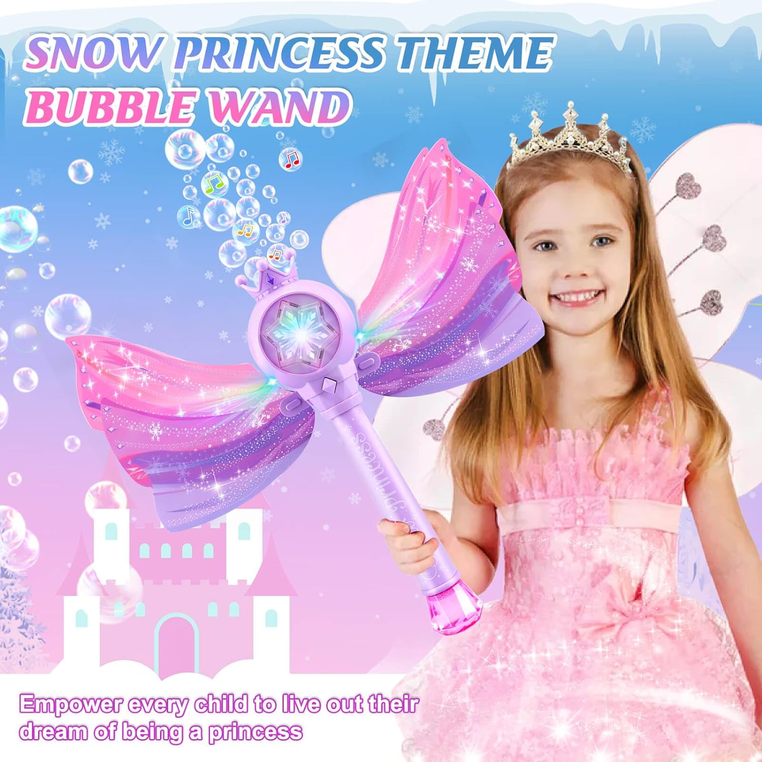 Baguette Magique à Bulles pour Filles 3-8 Ans - Machine à Bulles LED et Musique - Jouet Fée Princesse Idéal Cadeau Anniversaire Fête Extérieure