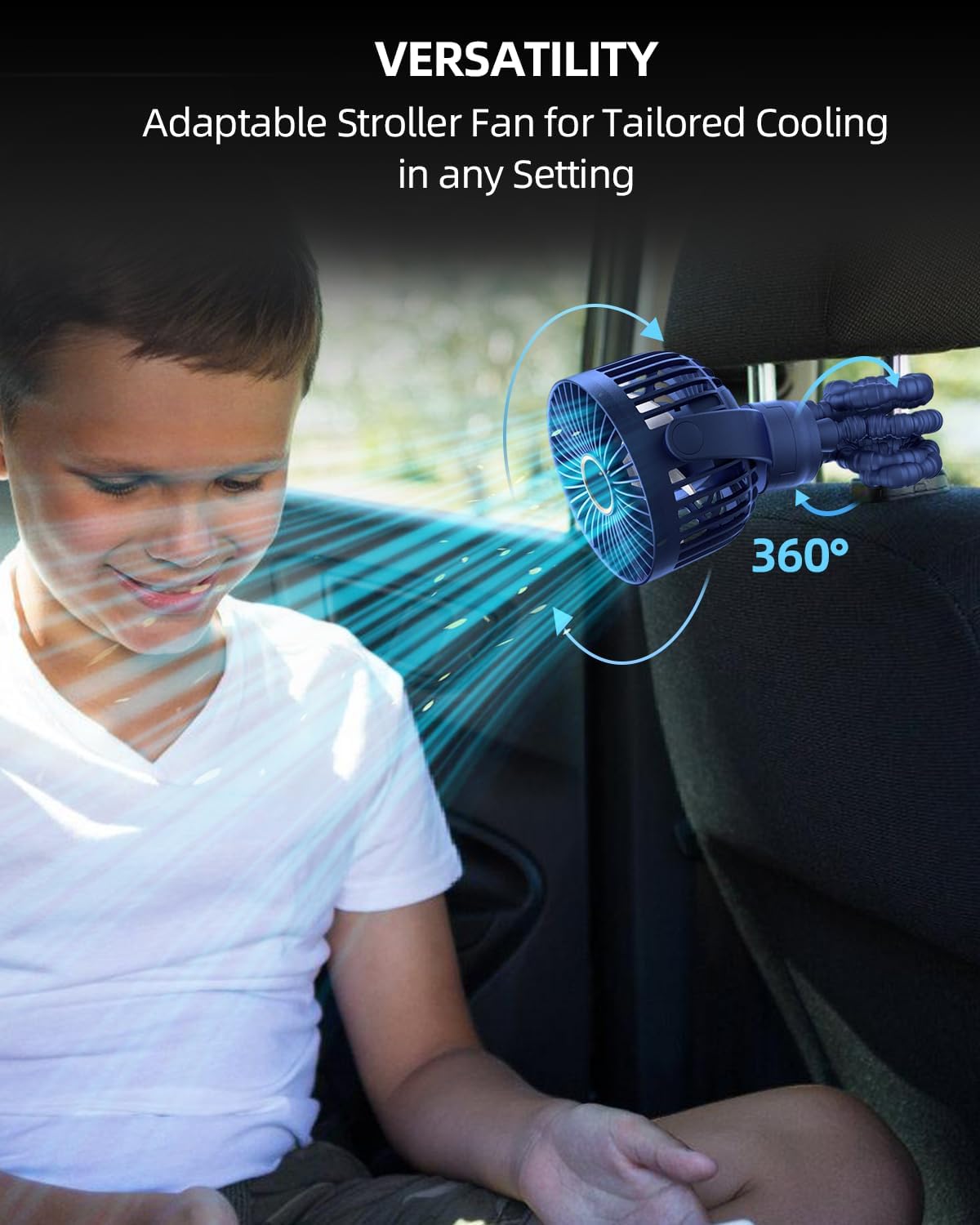 Ventilateur Portable Rechargeable pour Poussette et Voyage - Mini Ventilateur à Pince Flexible 360° avec Affichage Numérique - Essentiel Bébé Été