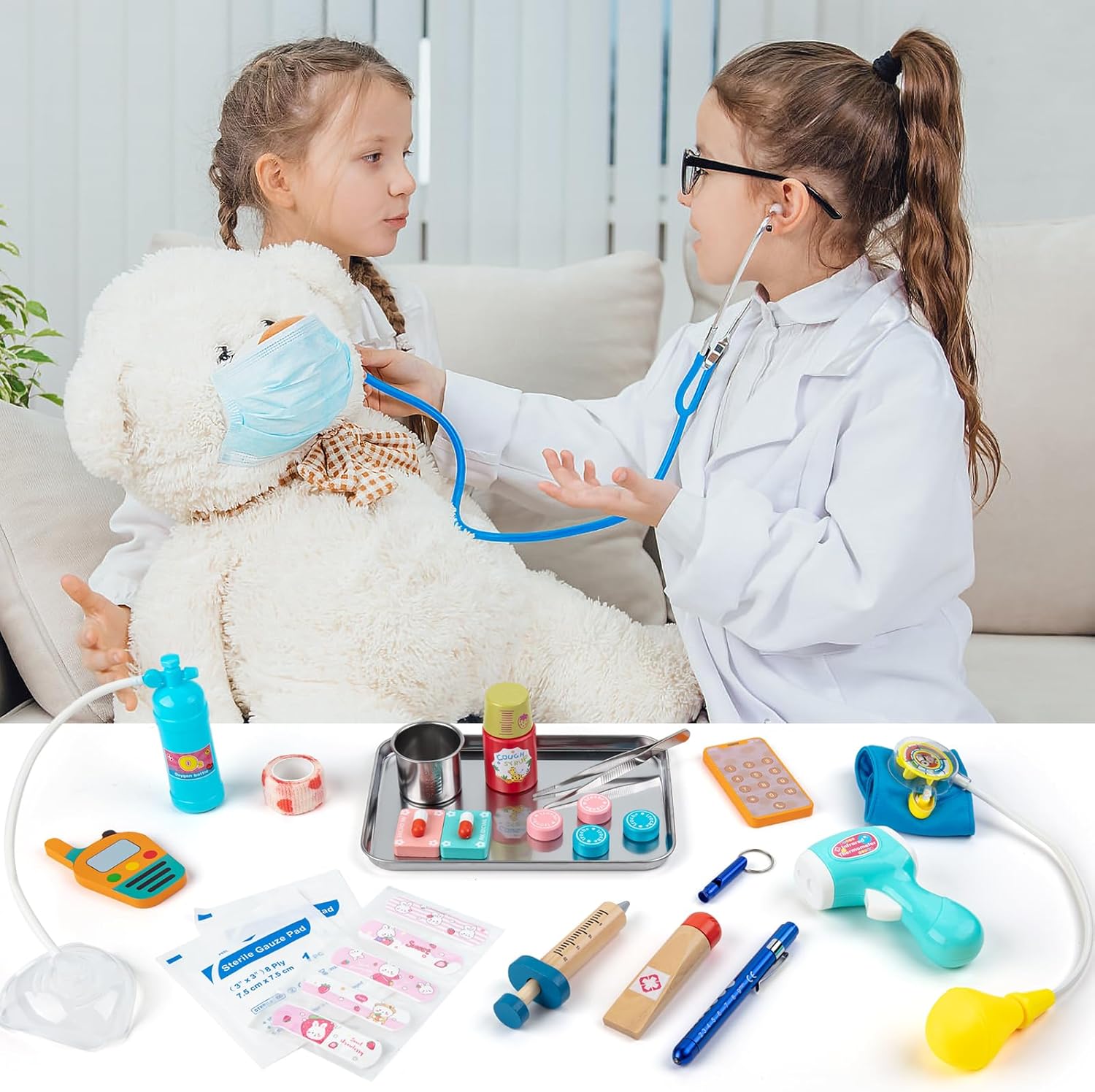 Mallette de docteur de 34 pièces pour jeu de rôle | Sac médical, stéthoscope et accessoires pour jeu d'imitation pour tout-petits King of Toys