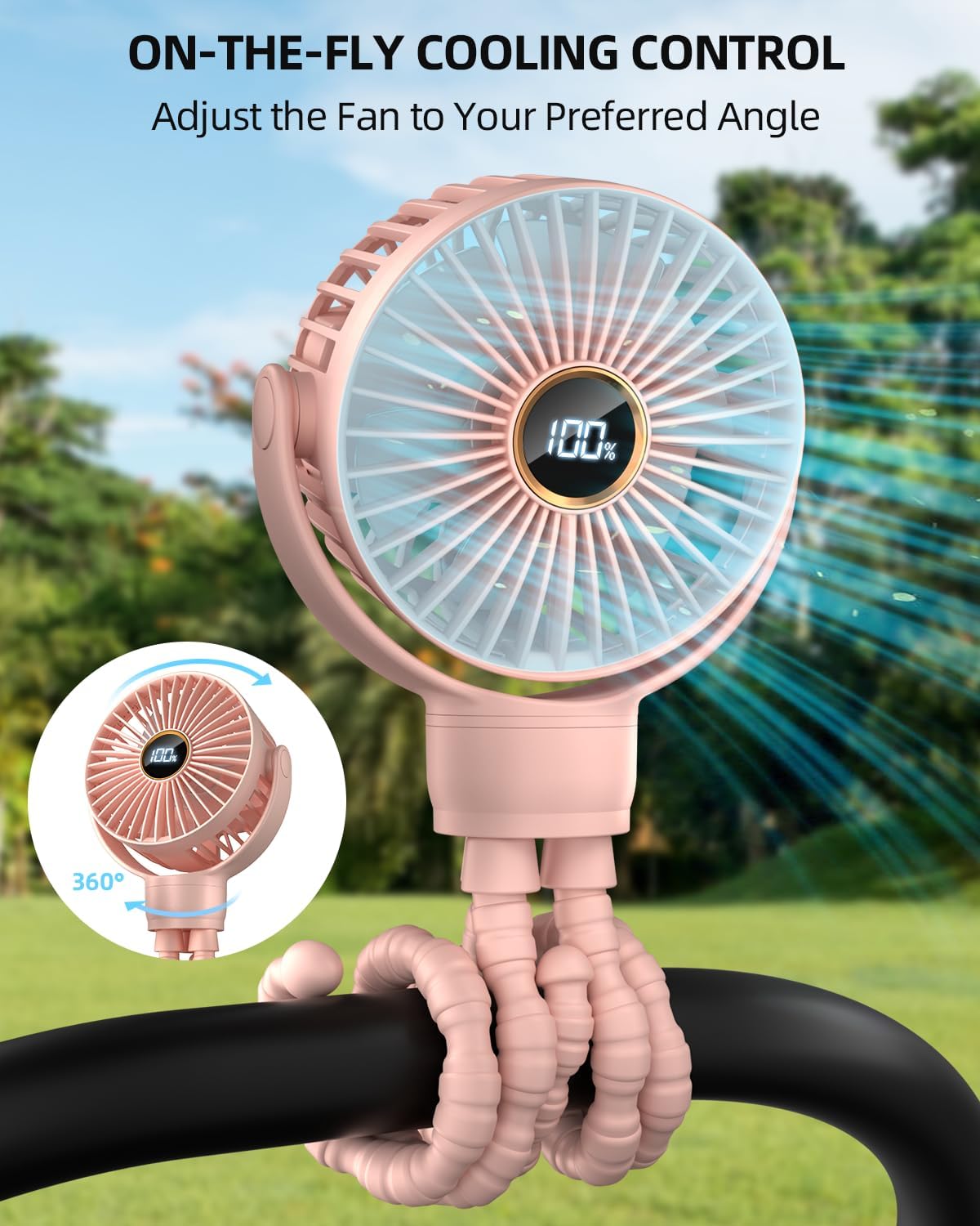 Ventilateur Portable Rechargeable pour Poussette et Voyage - Mini Ventilateur à Pince Flexible 360° avec Affichage Numérique - Essentiel Bébé Été