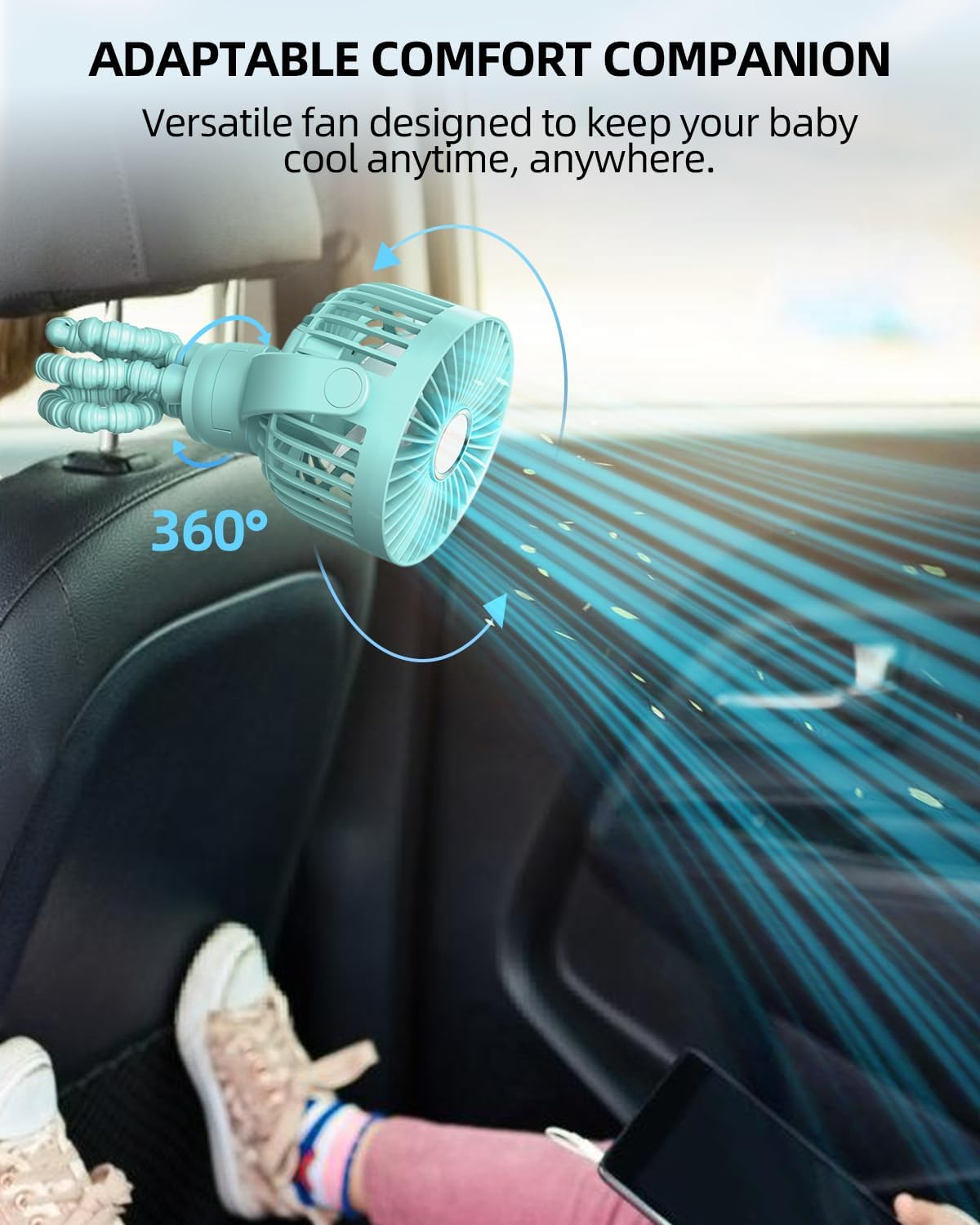 Ventilateur Portable Rechargeable pour Poussette et Voyage - Mini Ventilateur à Pince Flexible 360° avec Affichage Numérique - Essentiel Bébé Été