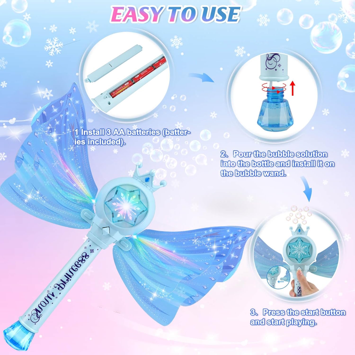 Baguette Magique à Bulles pour Filles 3-8 Ans - Machine à Bulles LED et Musique - Jouet Fée Princesse Idéal Cadeau Anniversaire Fête Extérieure