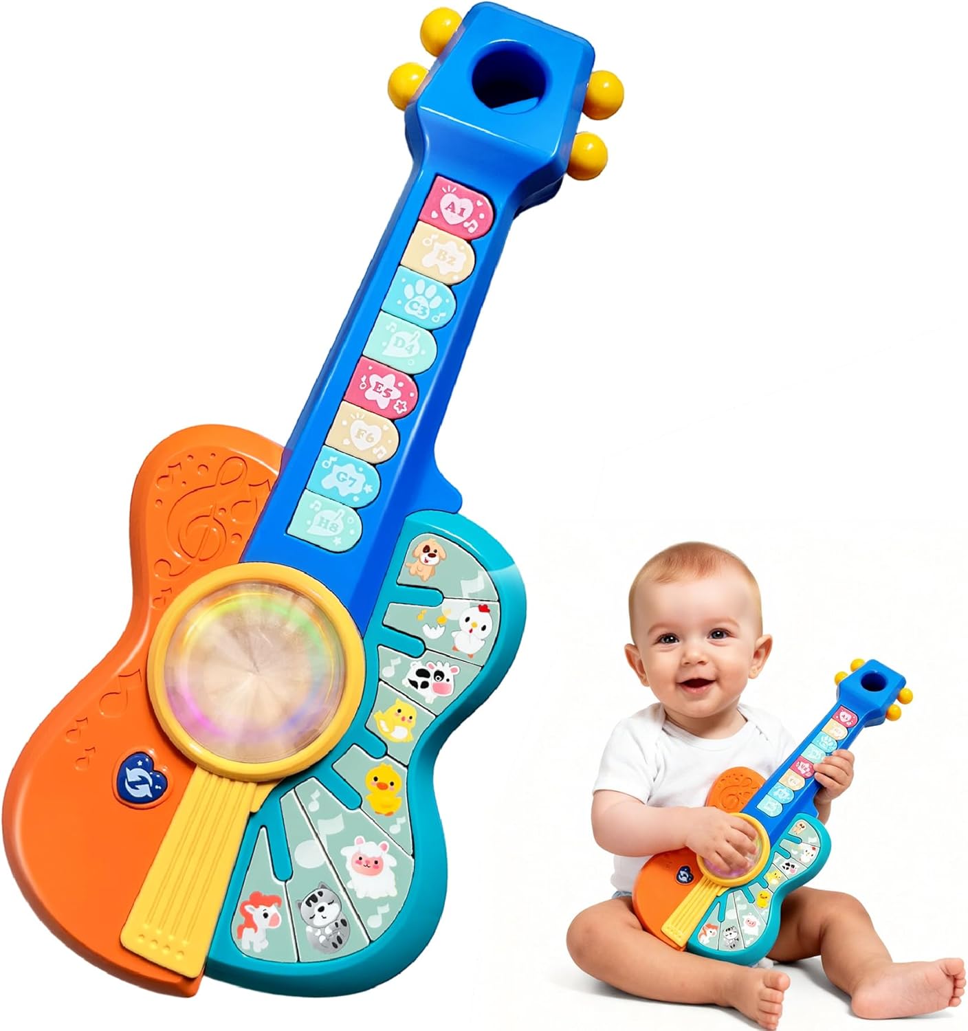 Guitare Musicale pour Bébé 1-2 Ans - Jouet Éducatif avec Lumières et Sons pour Garçons et Filles - Cadeau Interactif pour Tout-Petits