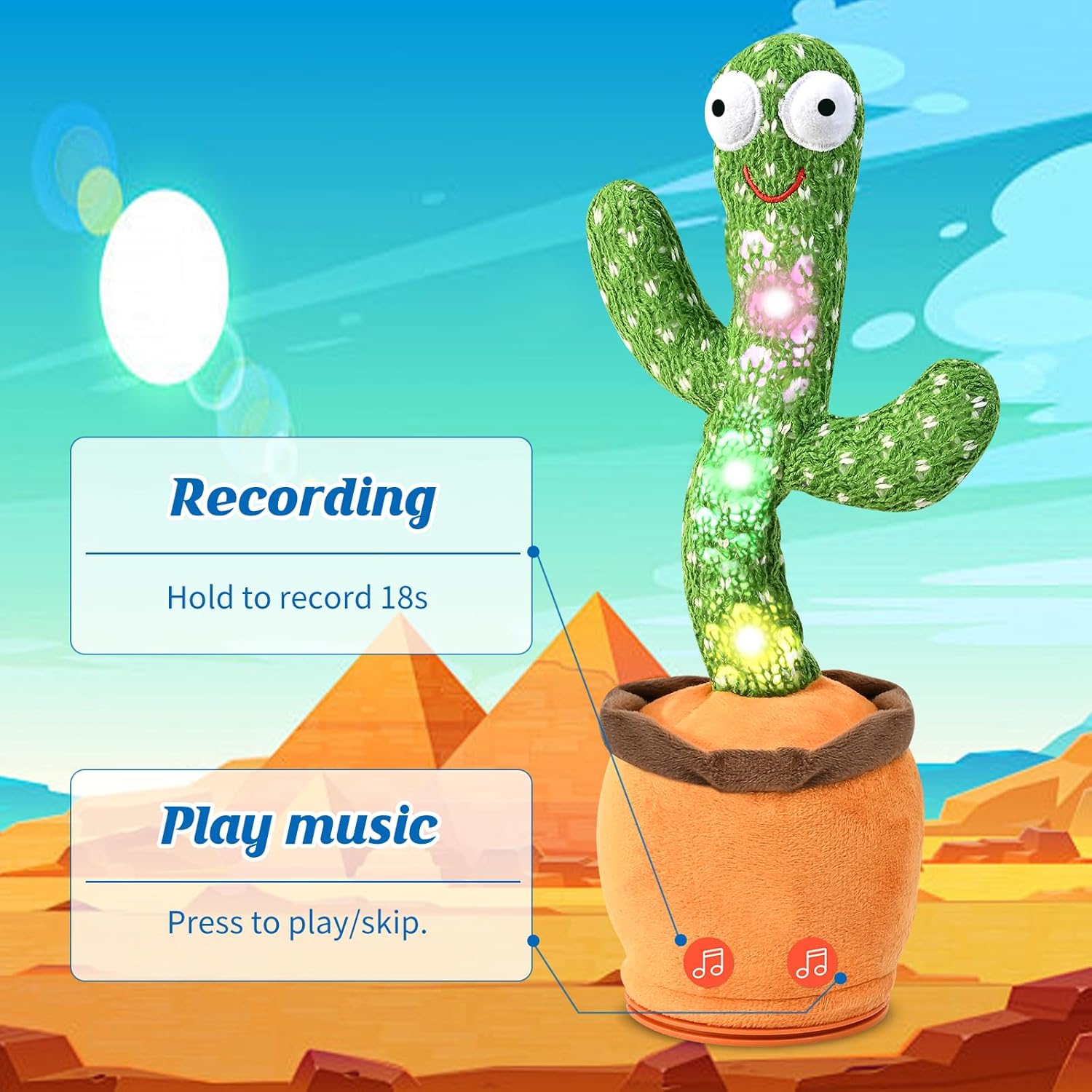 Jouet Cactus Dansant et Parleur pour Bébé et Tout-Petit, Cadeau pour Garçons et Filles – Cactus Chanteur avec Fonction de Mimétisme, Enregistrement et Répétition de Vos Paroles, Jouet Bébé avec 120 Chansons en Anglais King of Toys
