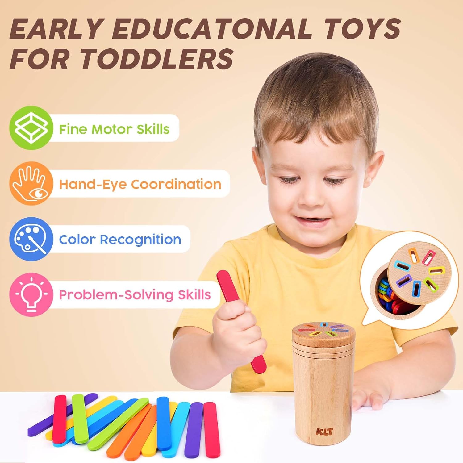 Jouets Montessori d'Apprentissage et de Tri de Couleurs en Bois | Jeux Sensoriels de Tri et de Développement pour Enfants de 1 à 3 Ans