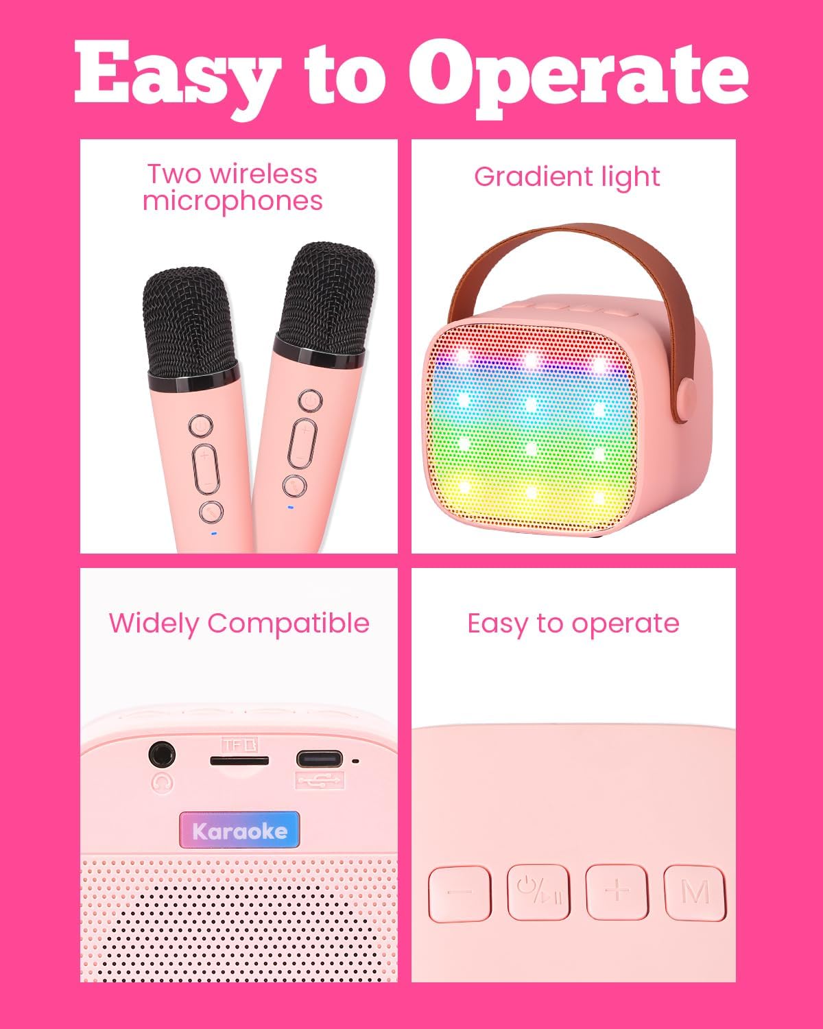 Mini Karaoké Enfant Bluetooth avec 2 Micros | Machine Portable pour Filles 3-10+ Ans | Cadeau Anniversaire & Soirée King of Toys