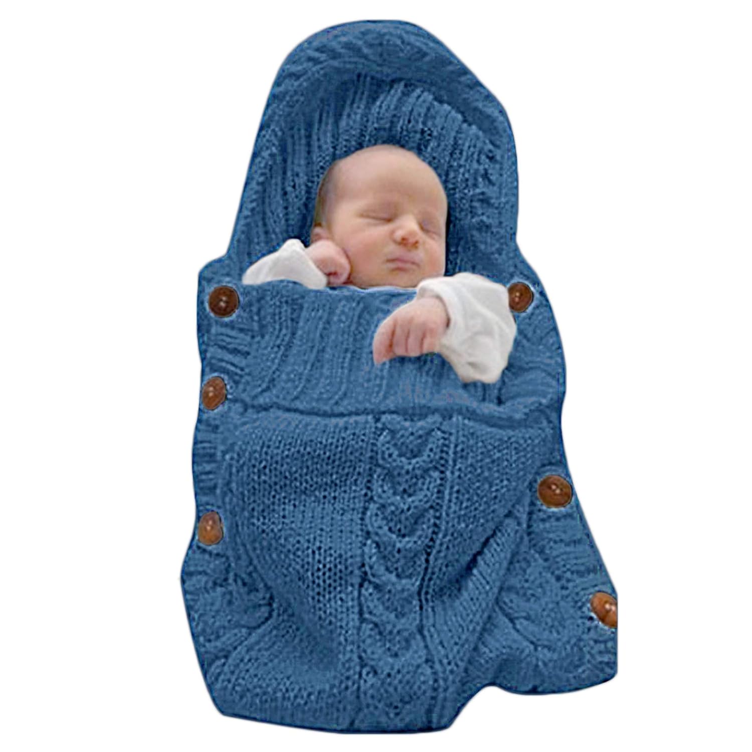 Sac de Couchage Bébé en Tricot Épais pour Nouveau-Né 0-6 Mois - Couverture d'Emmaillotage Laine avec Capuche - Cadeau de Naissance Hiver
