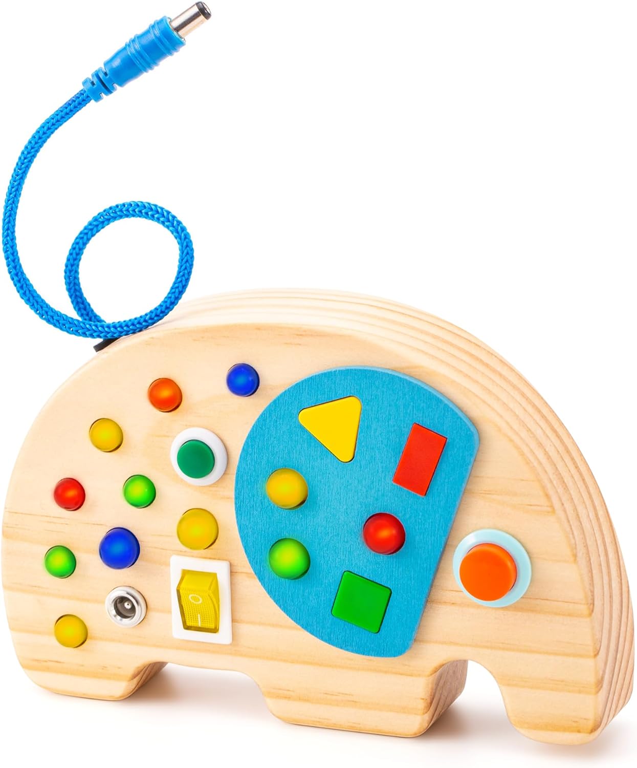 Tableau d'Activités Éléphant pour Tout-Petits | Jouet Sensoriel Montessori avec Interrupteur Lumineux en Bois King of Toys
