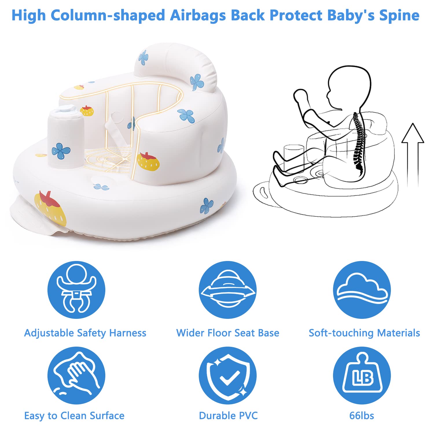 Siège Gonflable pour Bébé au Sol | Chaise pour Enfant avec Harnais à Deux Points, Soutien Airbag en Forme de Colonne pour Bébé de 3 à 36 Mois King of Toys