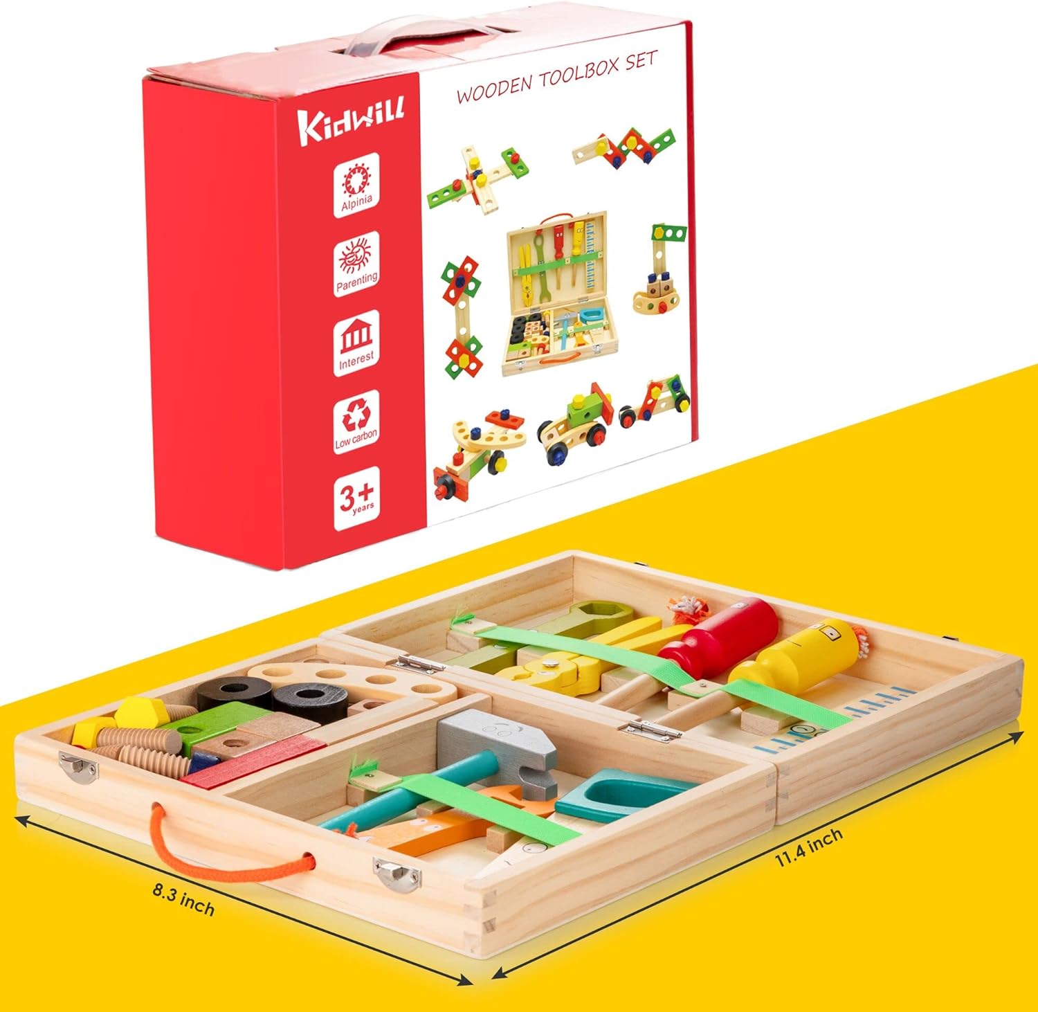 Kit d'Outils en Bois Montessori pour Enfants | Boîte à Outils et Stickers DIY, Jeu de Construction Éducatif STEM pour Enfants de 3 à 7 Ans