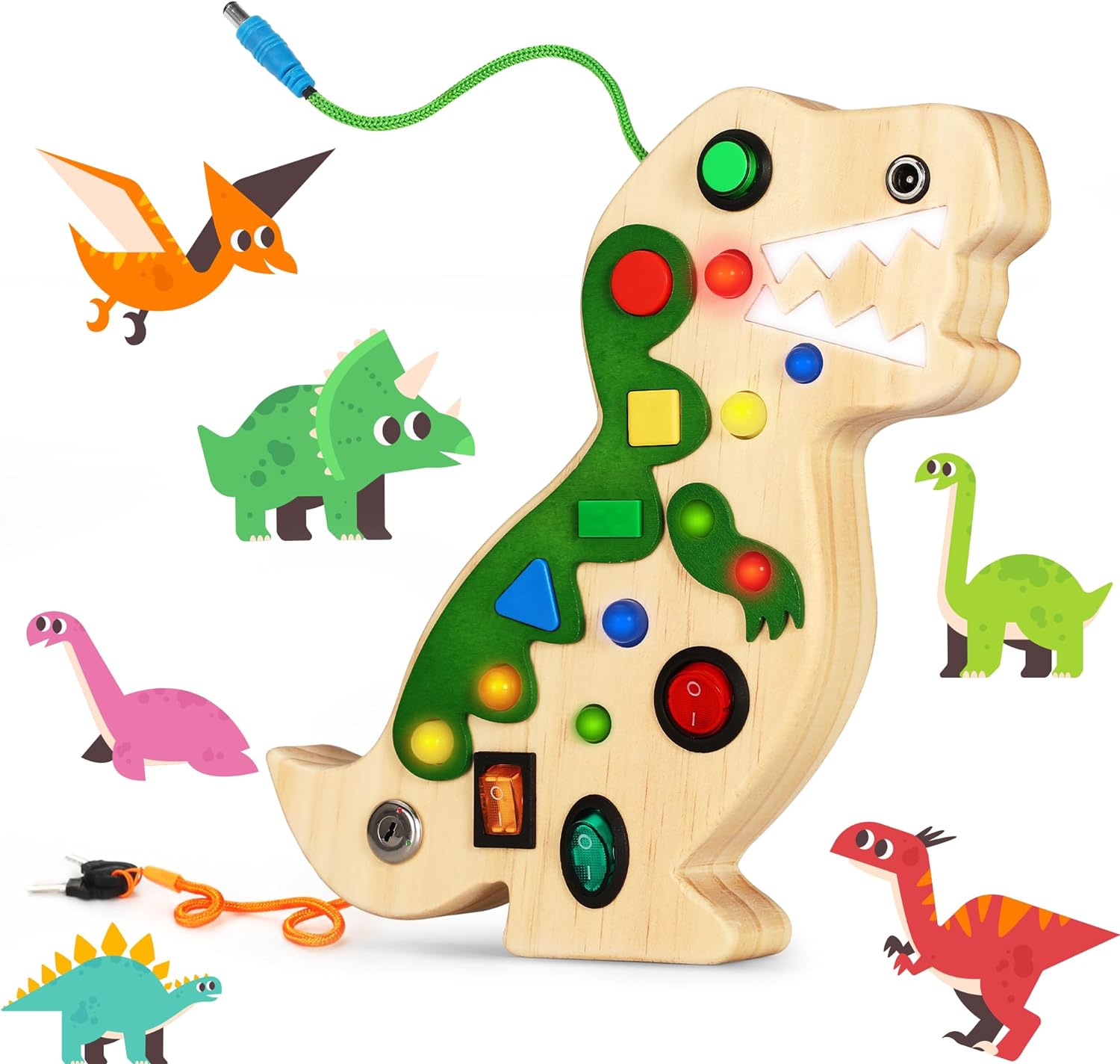 Tableau d'Activités Éléphant pour Tout-Petits | Jouet Sensoriel Montessori avec Interrupteur Lumineux en Bois King of Toys