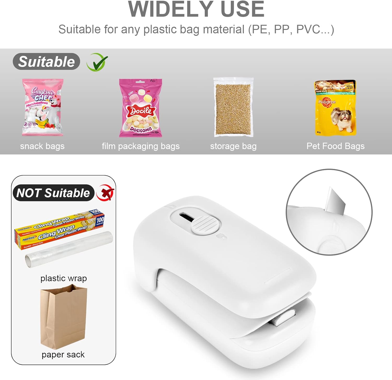 Scelleuse de Sachets l Scelleuse Thermique avec Coupeur & Aimant l Mini Machine à Sceller Portable (2 Piles AA Incluses) King of Toys