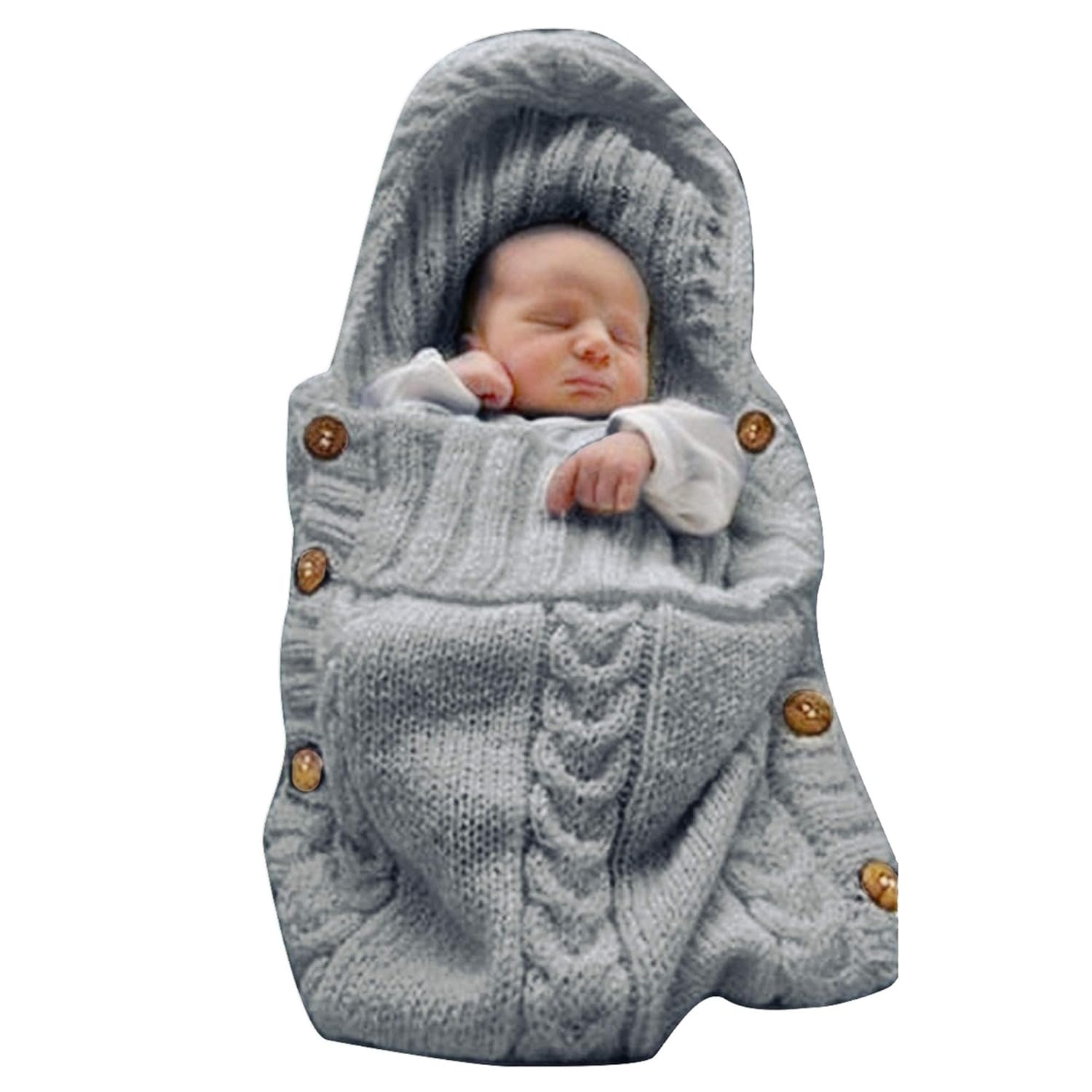 Sac de Couchage Bébé en Tricot Épais pour Nouveau-Né 0-6 Mois - Couverture d'Emmaillotage Laine avec Capuche - Cadeau de Naissance Hiver
