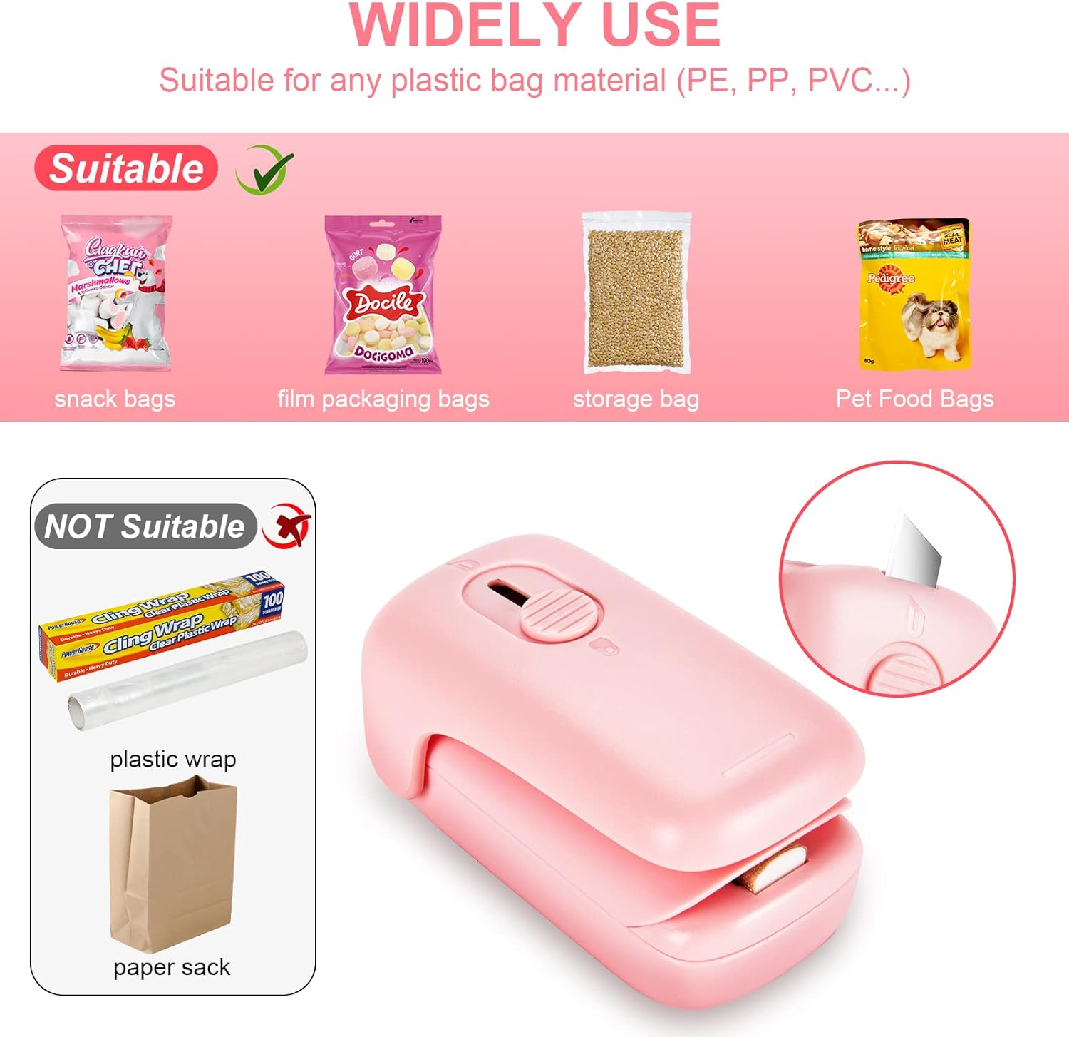 Scelleuse de Sachets l Scelleuse Thermique avec Coupeur & Aimant l Mini Machine à Sceller Portable (2 Piles AA Incluses) King of Toys