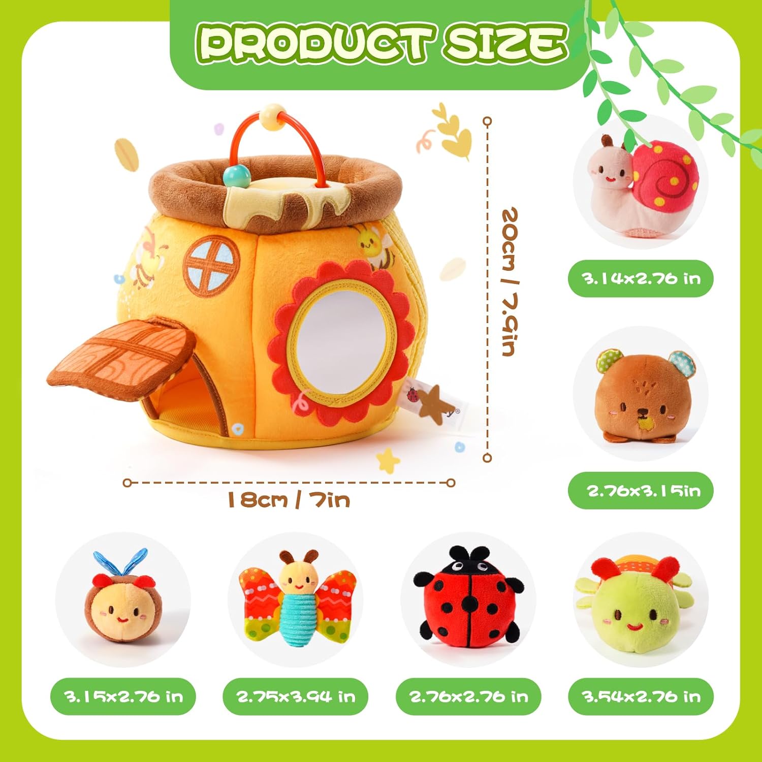 Jouet d'Éveil Sensoriel Ruche d'Abeille pour Bébé 0-12 Mois - Peluches Montessori Douces avec Hochet et Miroir pour Garçons et Filles - Cadeau de Naissance Idéal