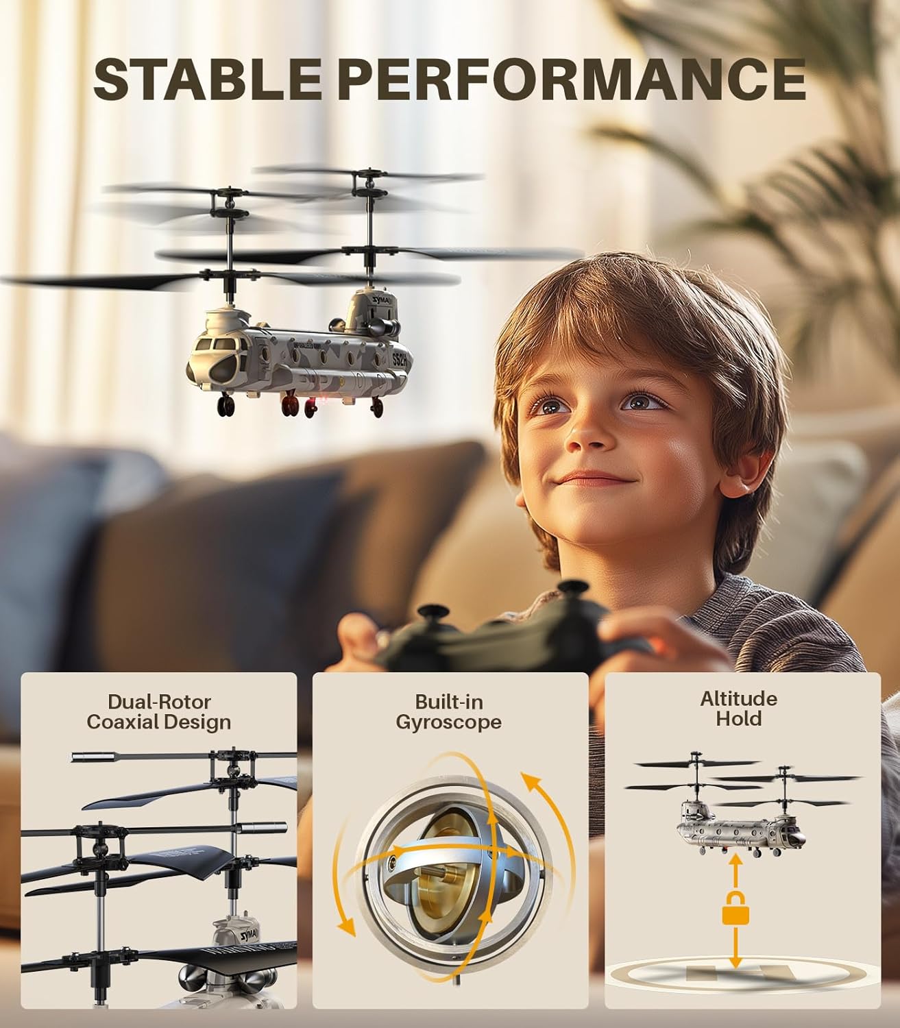 Hélicoptère Télécommandé SYMA S52H Transport Militaire avec Altitude Hold | Décollage/Atterrissage Automatique | Lumière LED | Rappel de Batterie | Jouet pour Enfants et Fans Militaires King of Toys