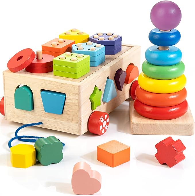 Anneaux de tri et d'empilage des formes pour bébé l Jouets Montessori à partir de 6 mois De Speelgoed Koning
