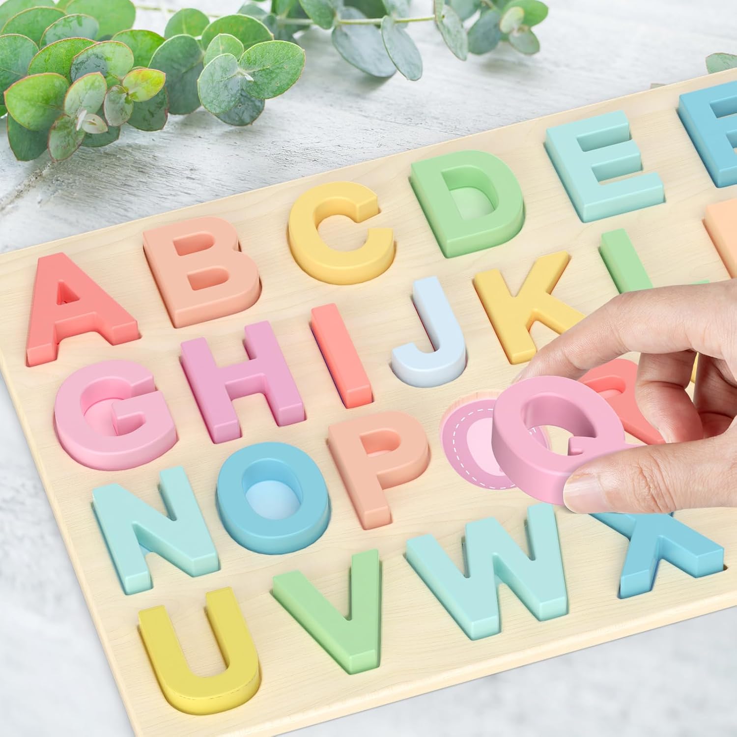 Puzzle Alphabet en Bois Montessori pour Enfants 3 Ans et Plus - Jeu Éducatif des Lettres Majuscules pour Tout-Petits Garçons et Filles - Cadeau Apprentissage Préscolaire