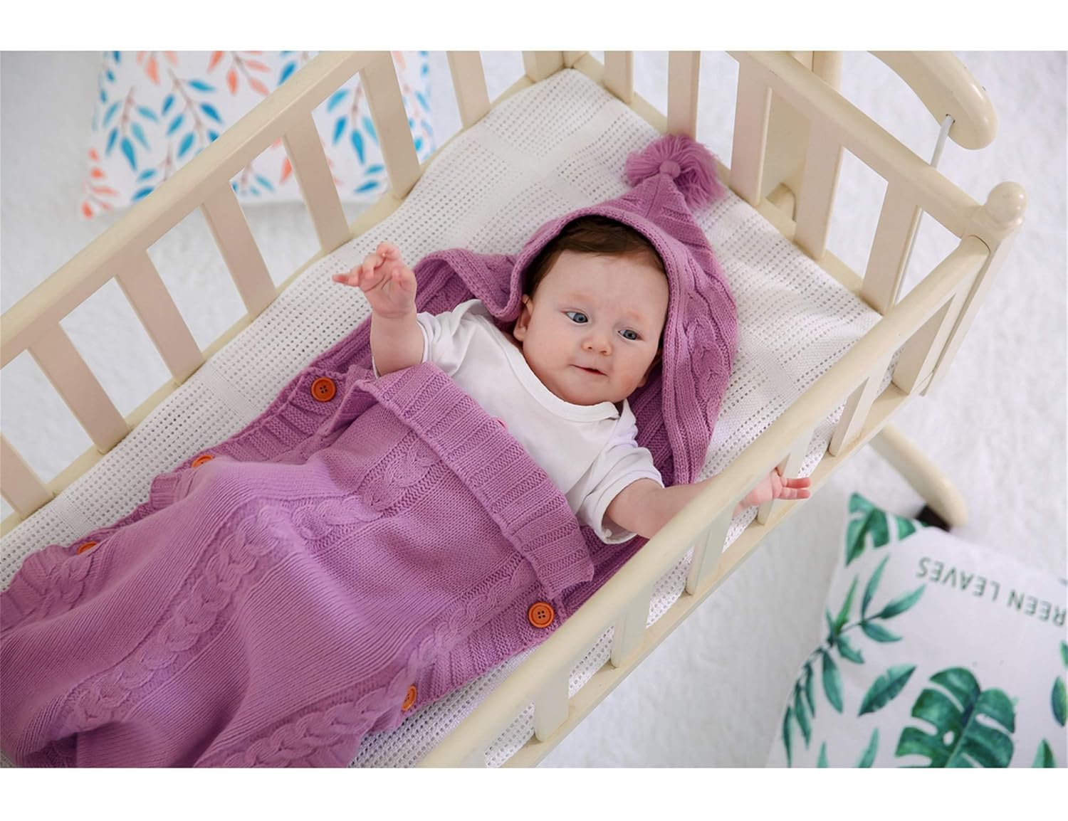 Sac de Couchage Bébé en Tricot Épais pour Nouveau-Né 0-6 Mois - Couverture d'Emmaillotage Laine avec Capuche - Cadeau de Naissance Hiver