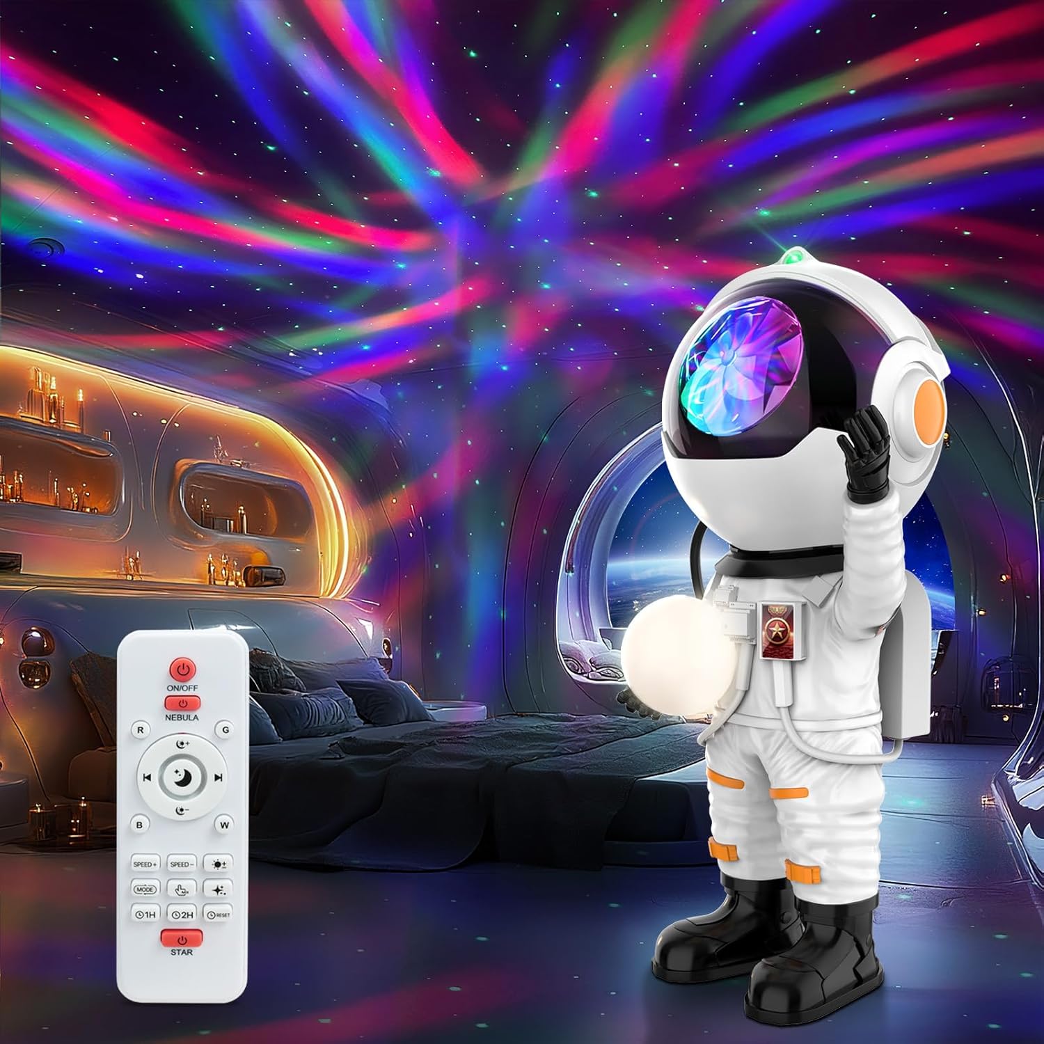 Projecteur Galaxie Astronaute | Veilleuse LED Projecteur d'Étoiles pour Chambre d'Enfants avec Minuterie et Télécommande | Décoration Esthétique de Chambre, Cadeaux pour Adultes et Enfants King of Toys