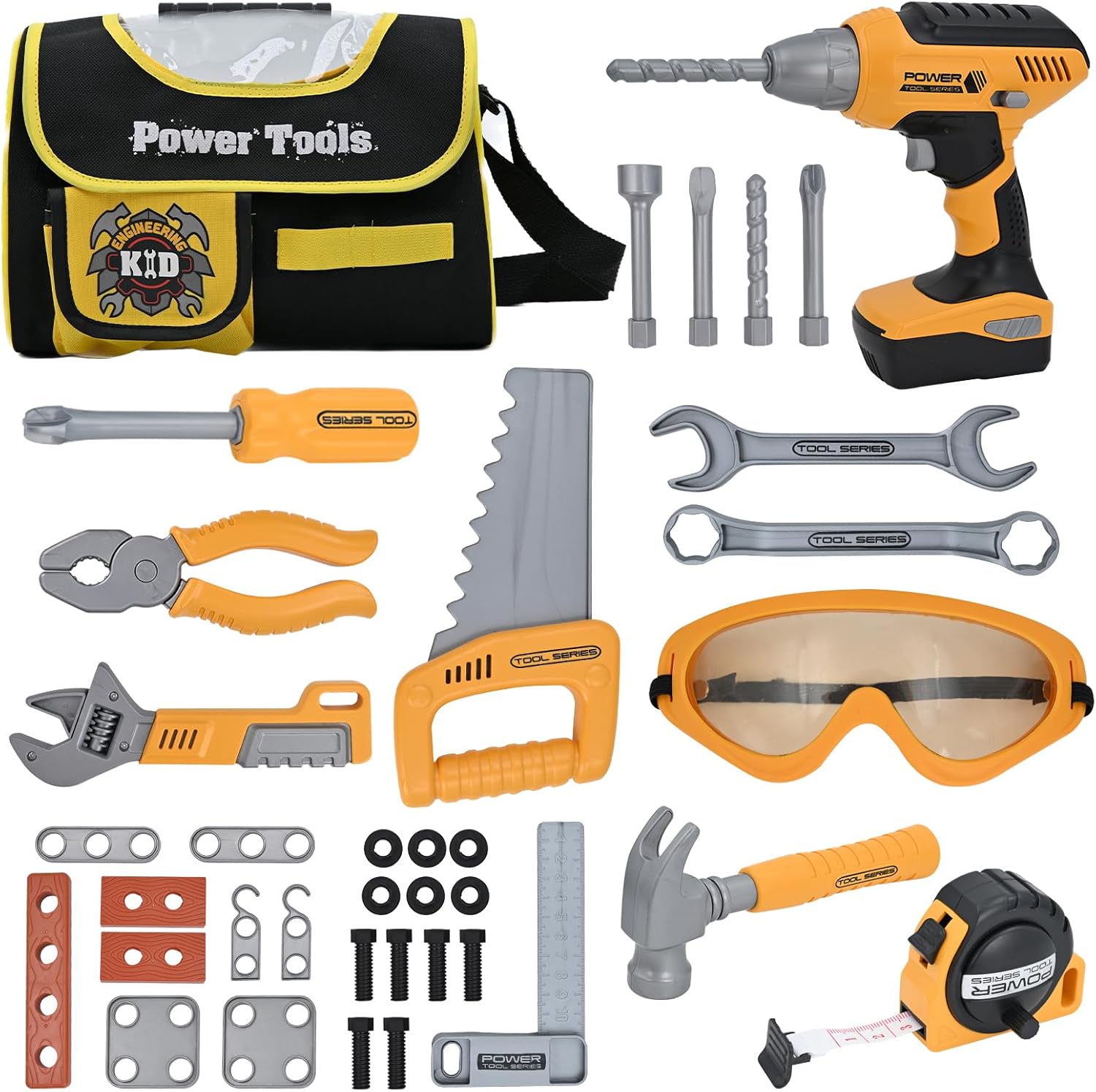 Ensemble d'Outils pour Enfants Garçons | Kit d'Outils pour Tout-Petits avec Sac à Outils et Perceuse Électronique Jouet | Jeux d'Imitation de Construction pour Enfants | Jouets pour Garçons de 3, 4, 5 Ans King of Toys