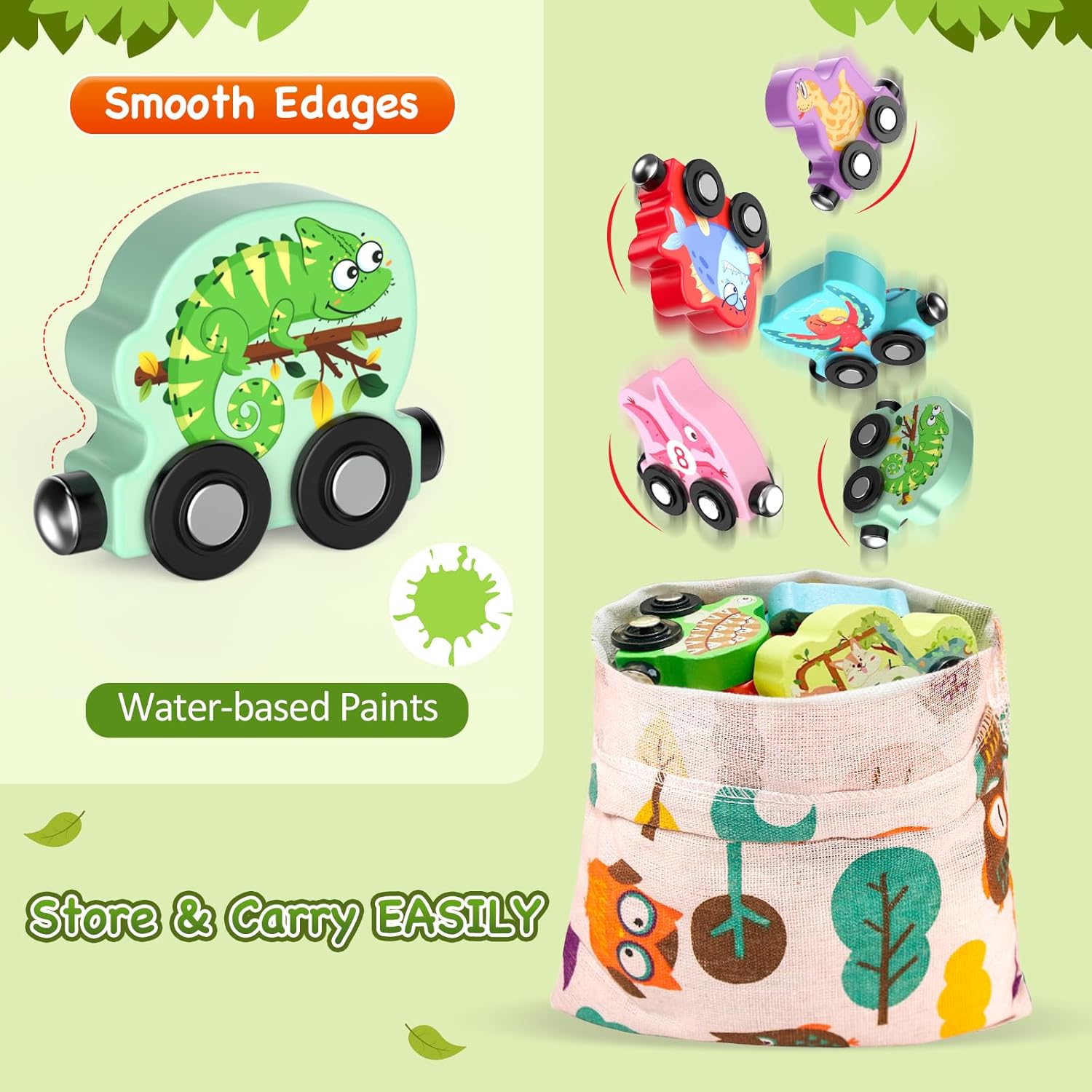 Ensemble de train en bois magnétique avec 11 animaux | Jouets Montessori pour activités d'apprentissage préscolaire des tout-petits King of Toys