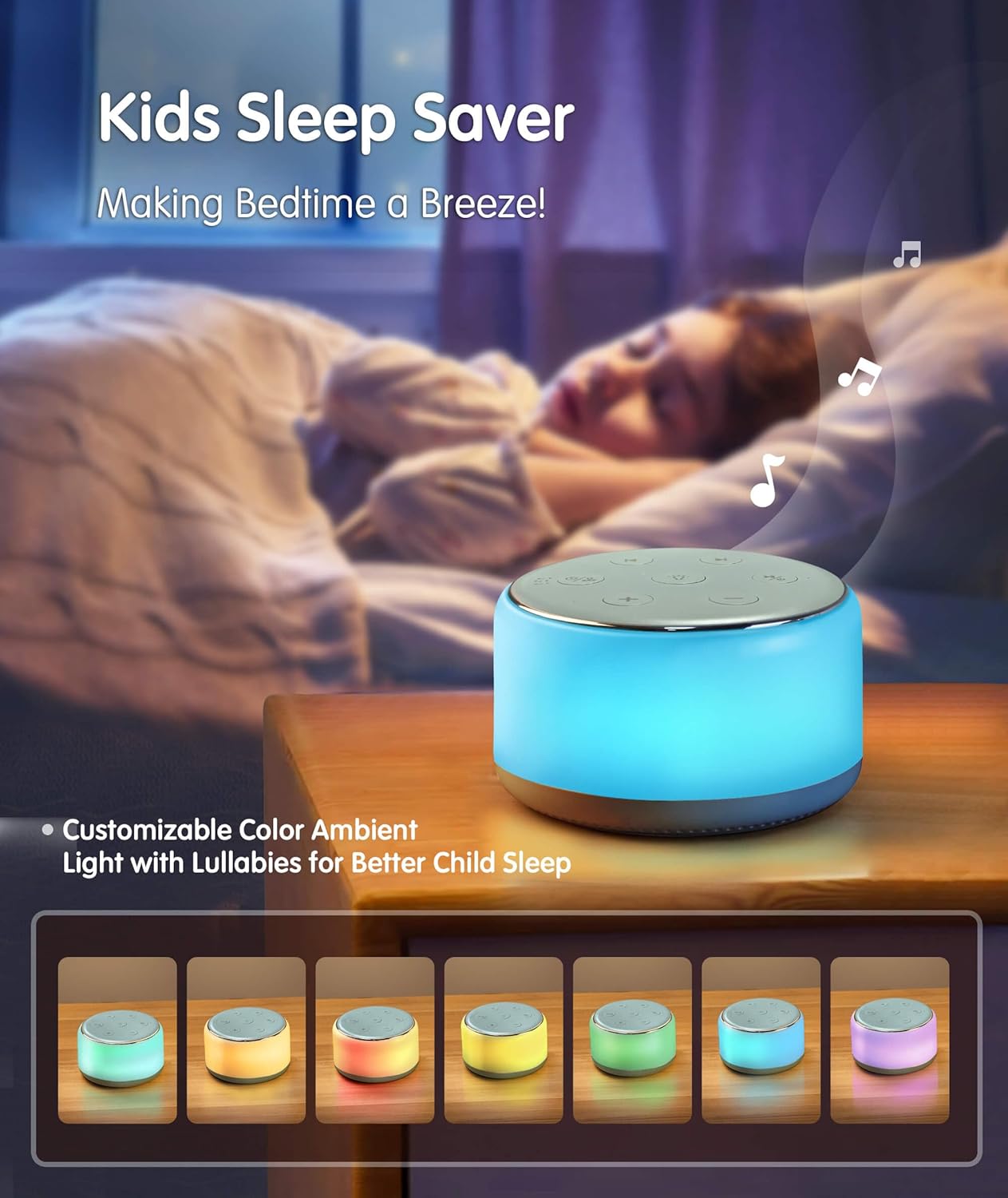 Machine à Bruit Blanc Rechargeable pour Bébé et Adulte - Veilleuse Musique 34 Sons Apaisants - Aide au Sommeil Portable pour Voyage et Maison